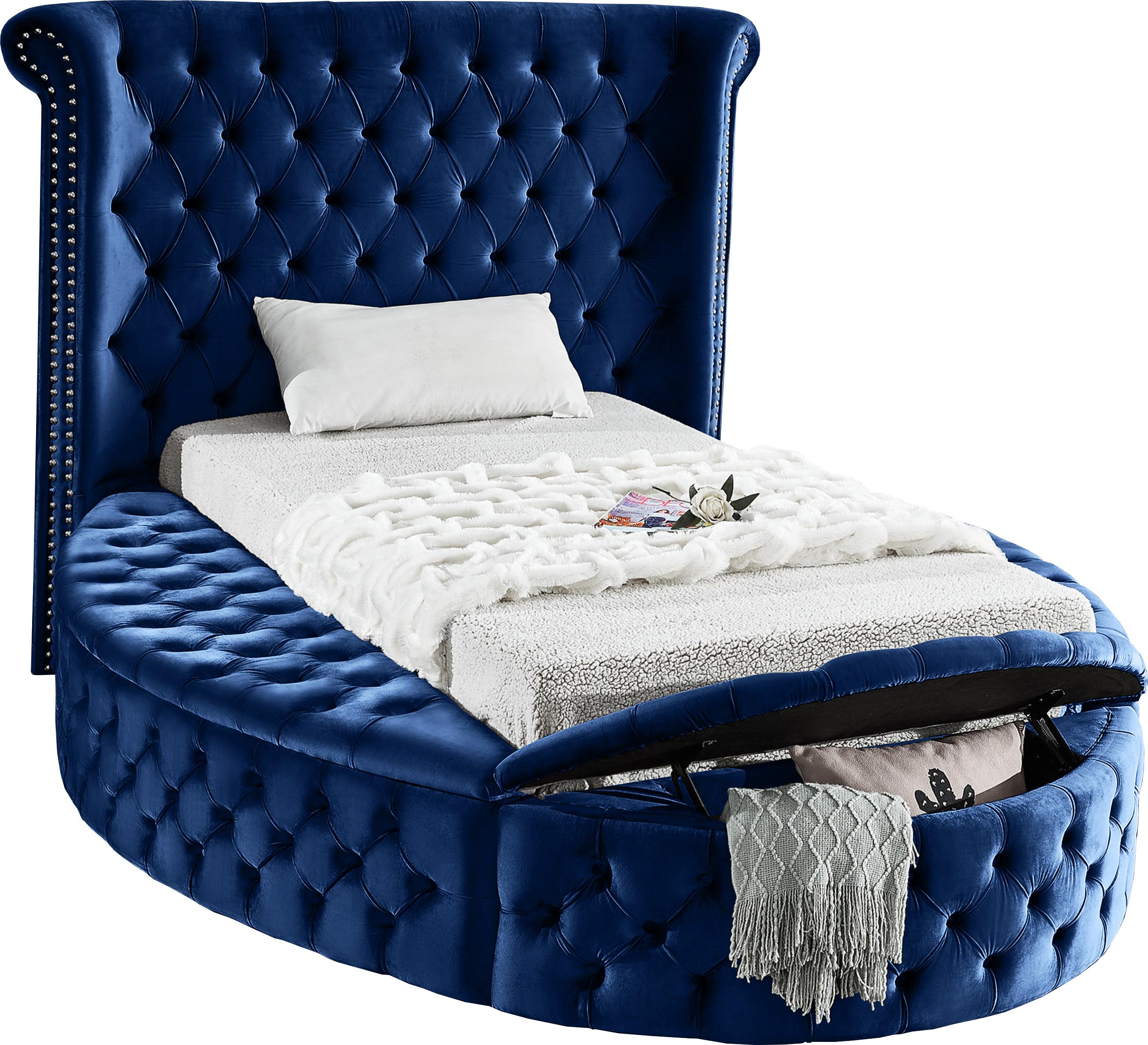 Luxus Navy Velvet Twin Bed (3 Boxes) - Luxury Home Furniture (MI)