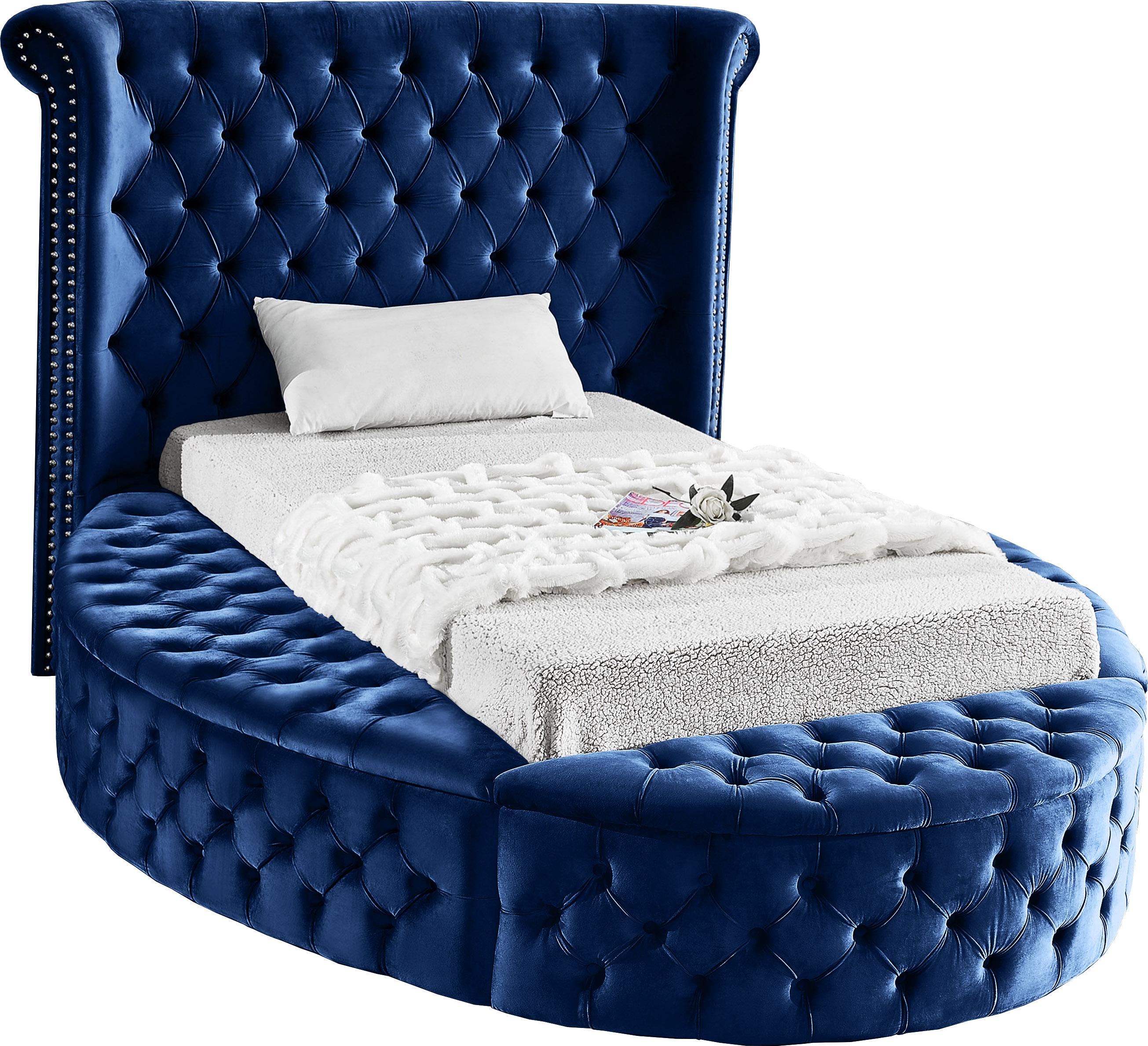 Luxus Navy Velvet Twin Bed (3 Boxes) - Luxury Home Furniture (MI)