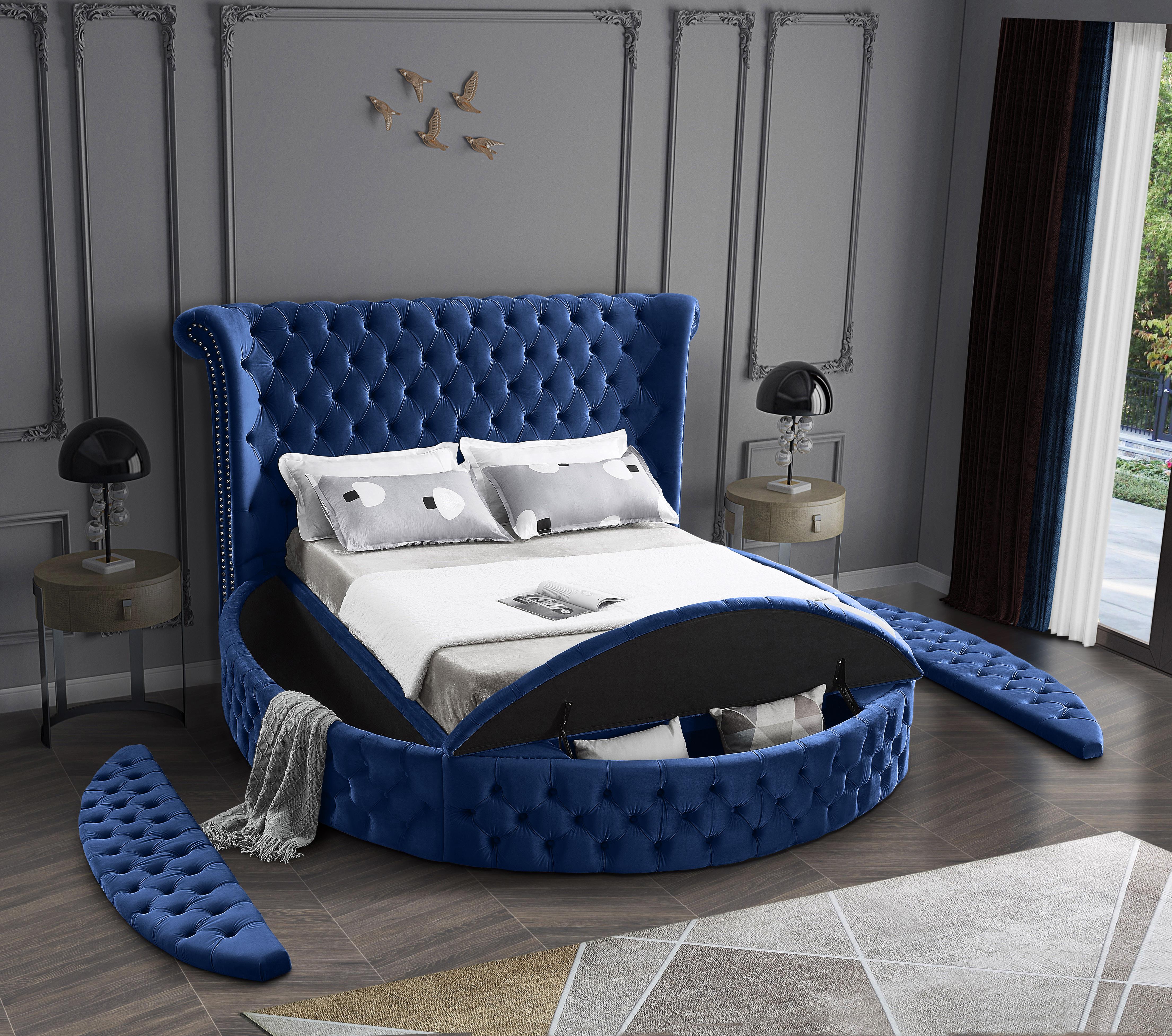 Luxus Navy Velvet King Bed (3 Boxes) - Luxury Home Furniture (MI)