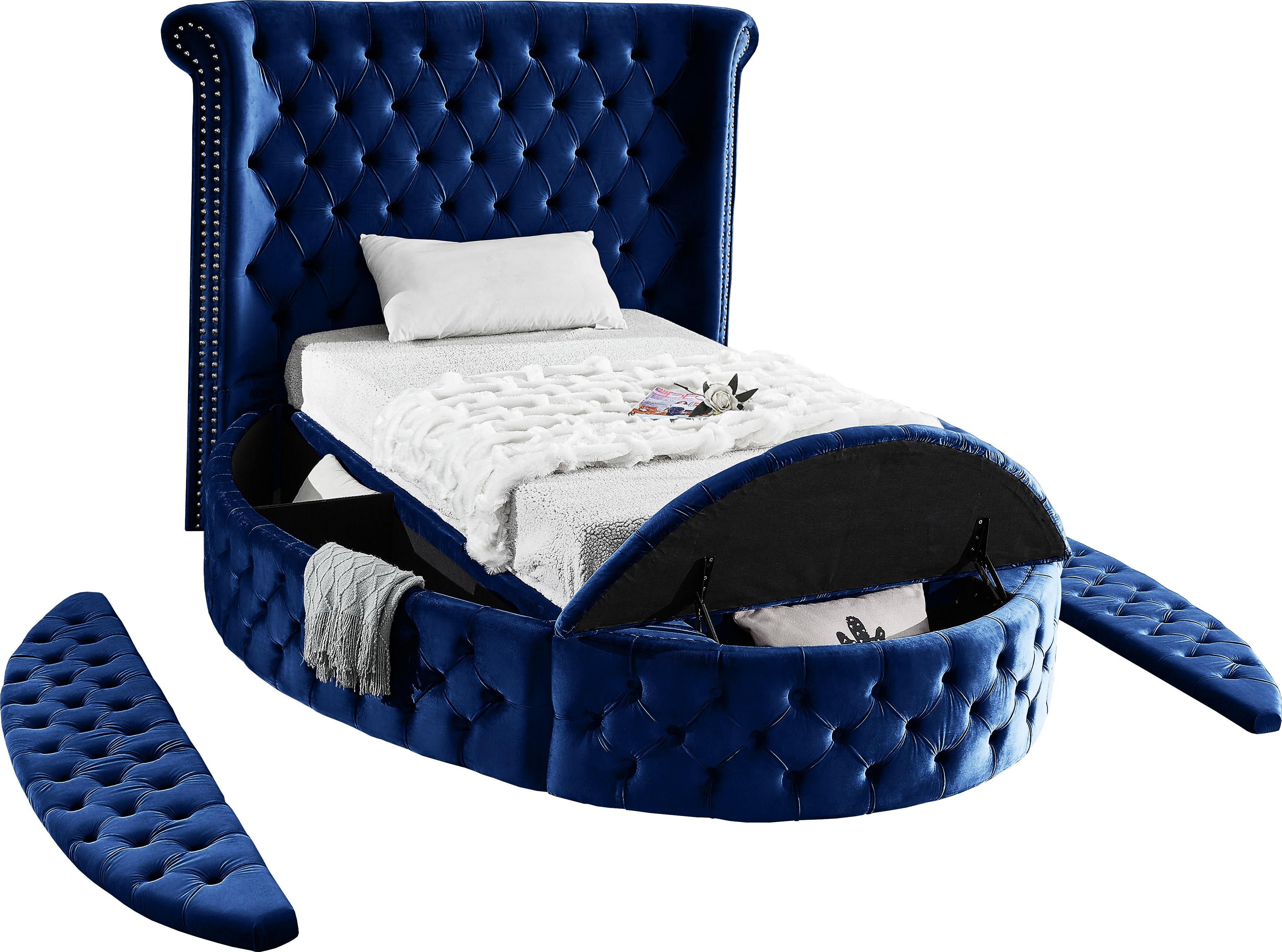 Luxus Navy Velvet Twin Bed (3 Boxes) - Luxury Home Furniture (MI)