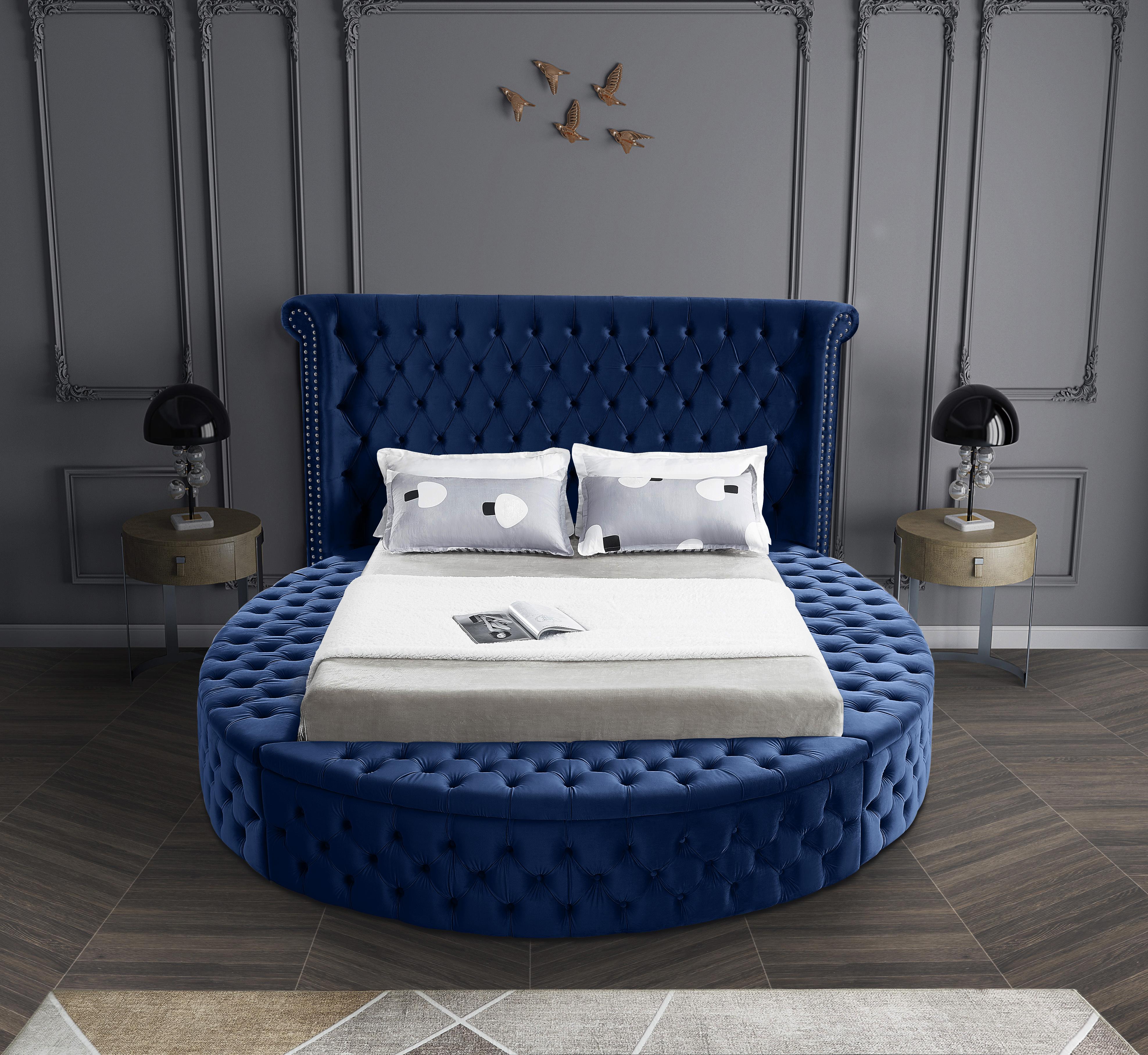 Luxus Navy Velvet Full Bed (3 Boxes) - Luxury Home Furniture (MI)