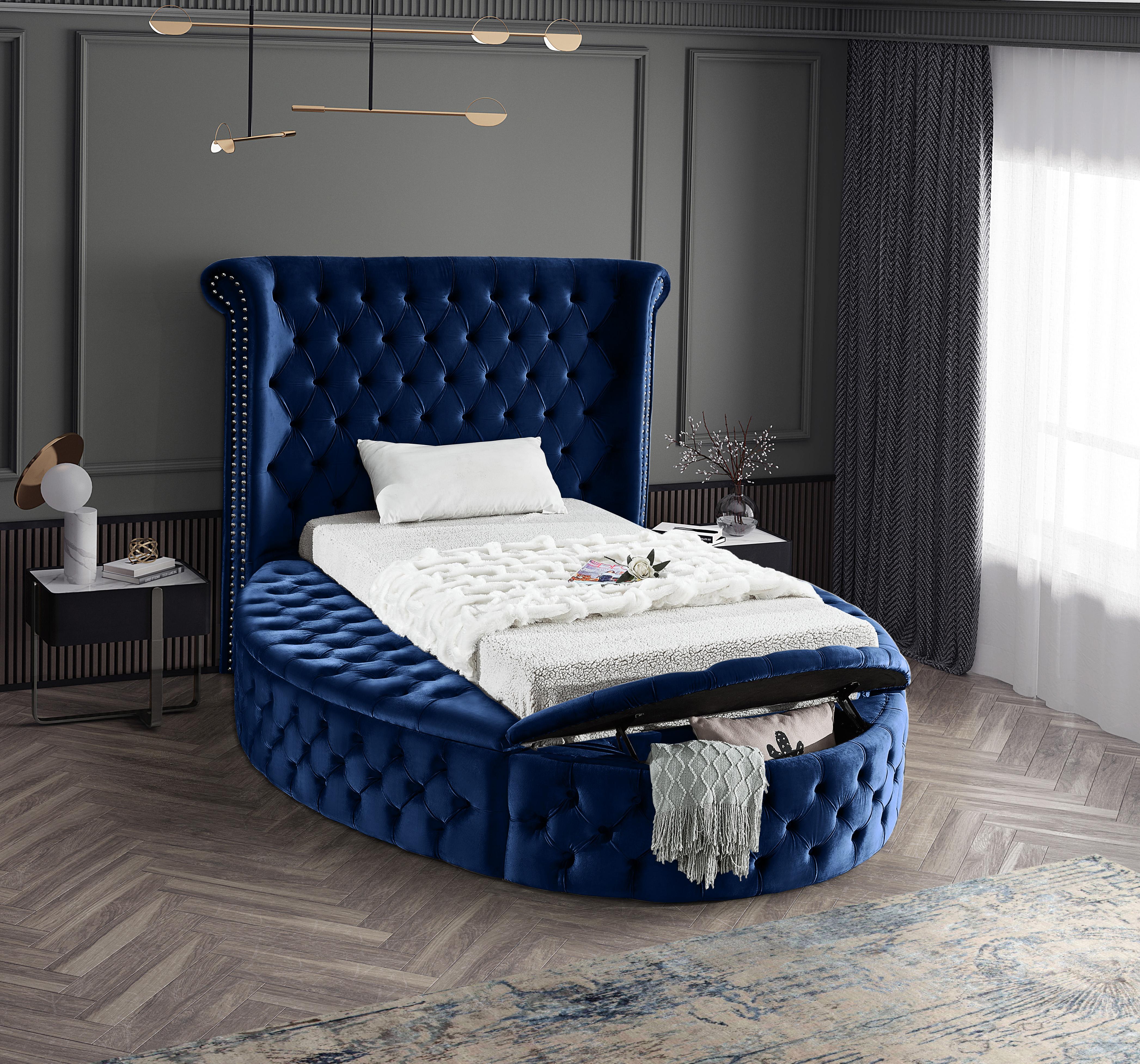 Luxus Navy Velvet Twin Bed (3 Boxes) - Luxury Home Furniture (MI)