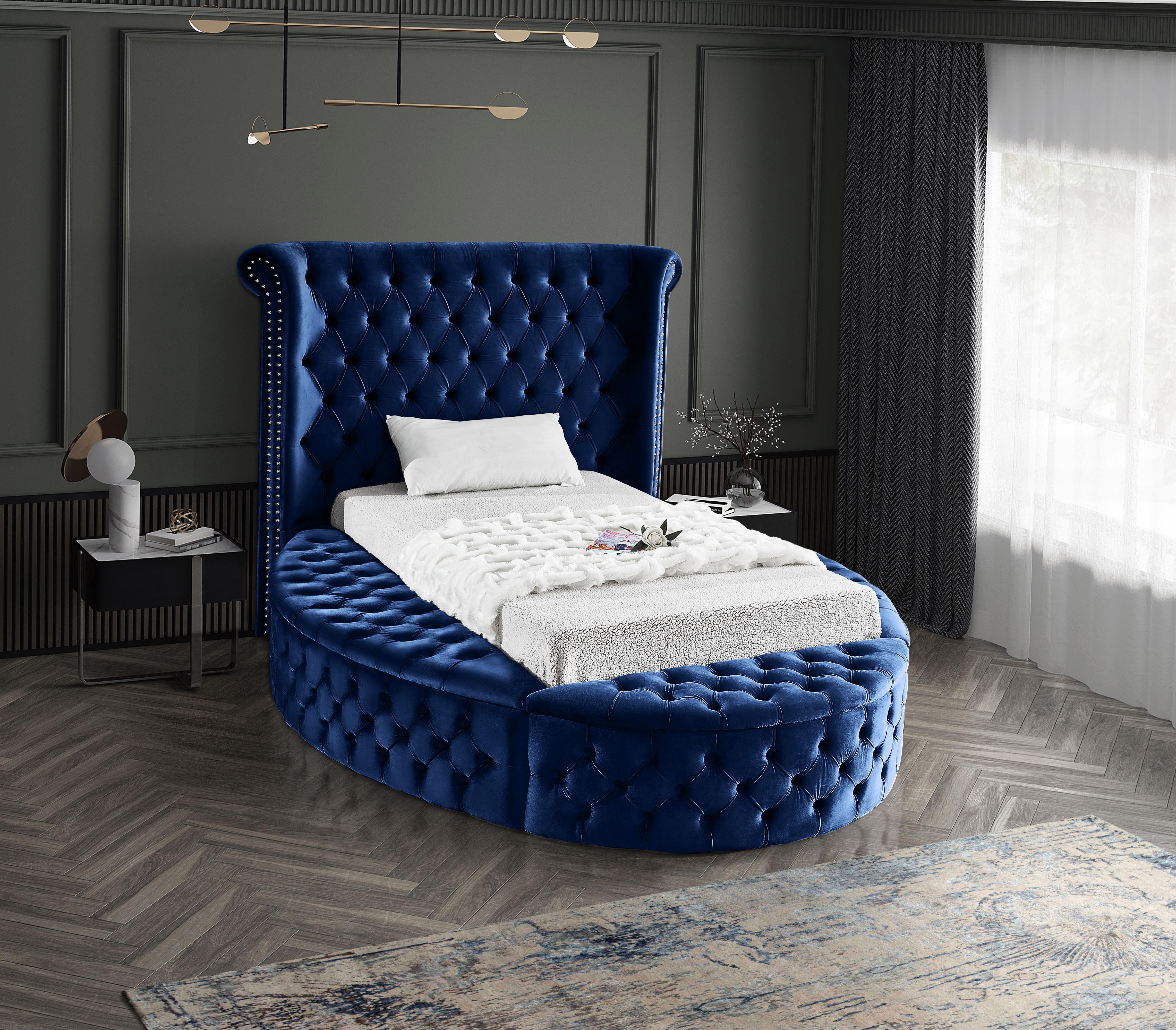 Luxus Navy Velvet Twin Bed (3 Boxes) - Luxury Home Furniture (MI)