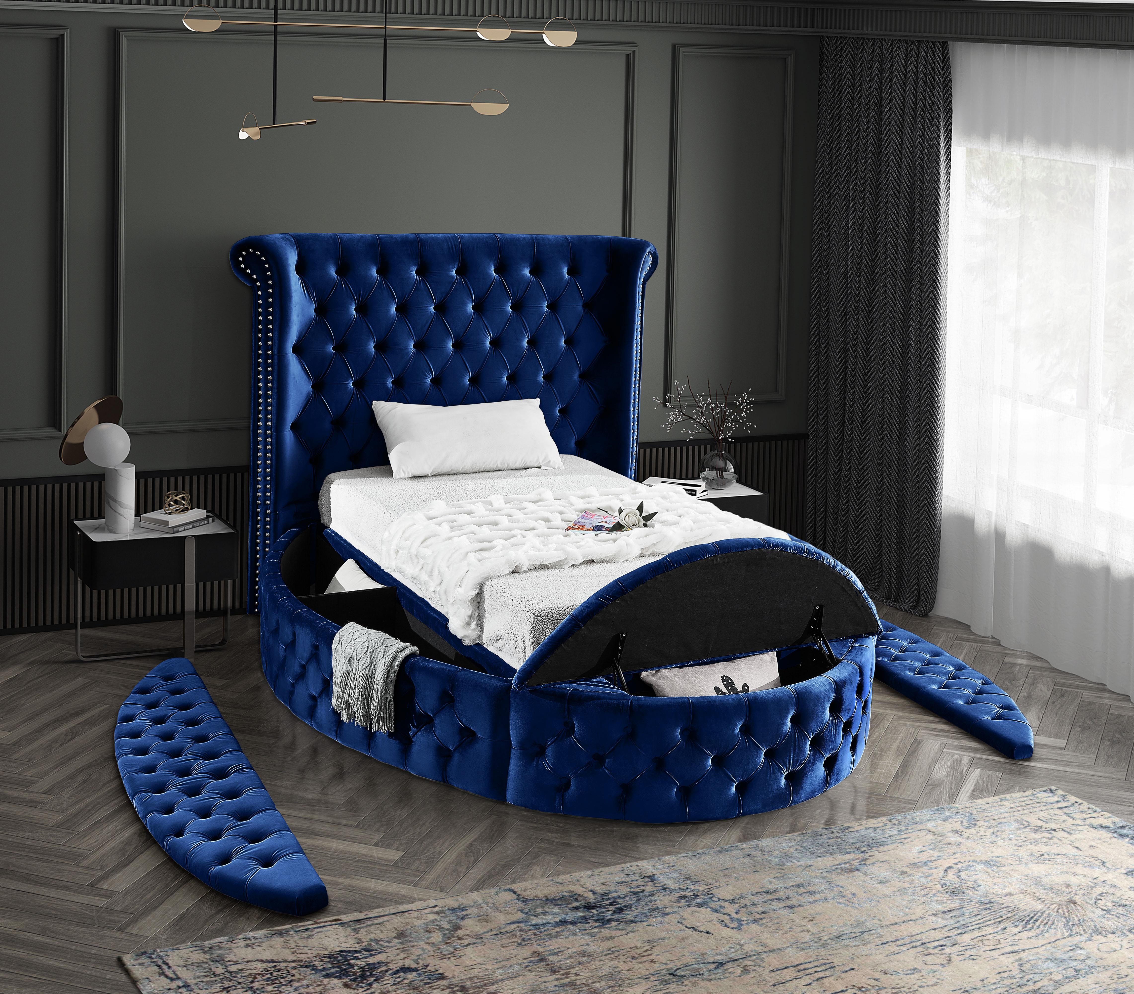 Luxus Navy Velvet Twin Bed (3 Boxes) - Luxury Home Furniture (MI)