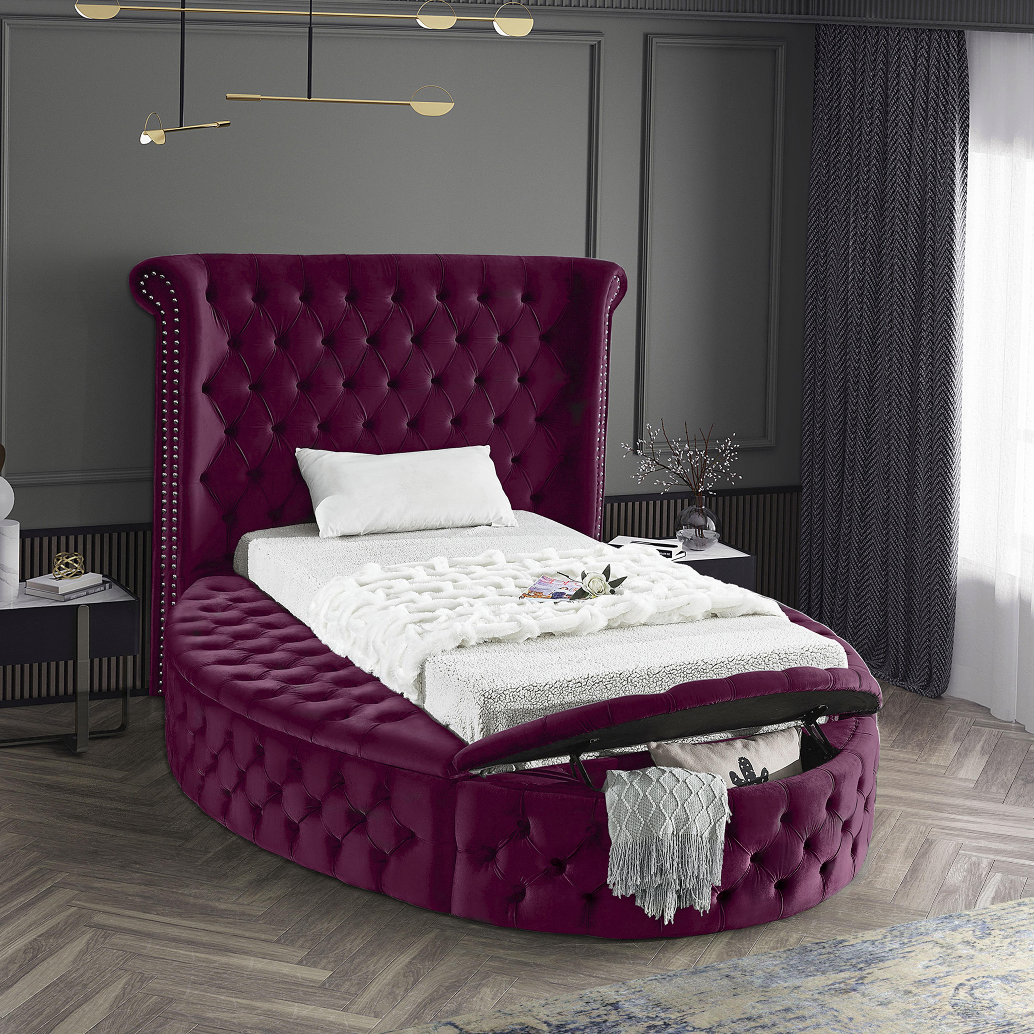 Luxus Purple Velvet Twin Bed - Luxury Home Furniture (MI)