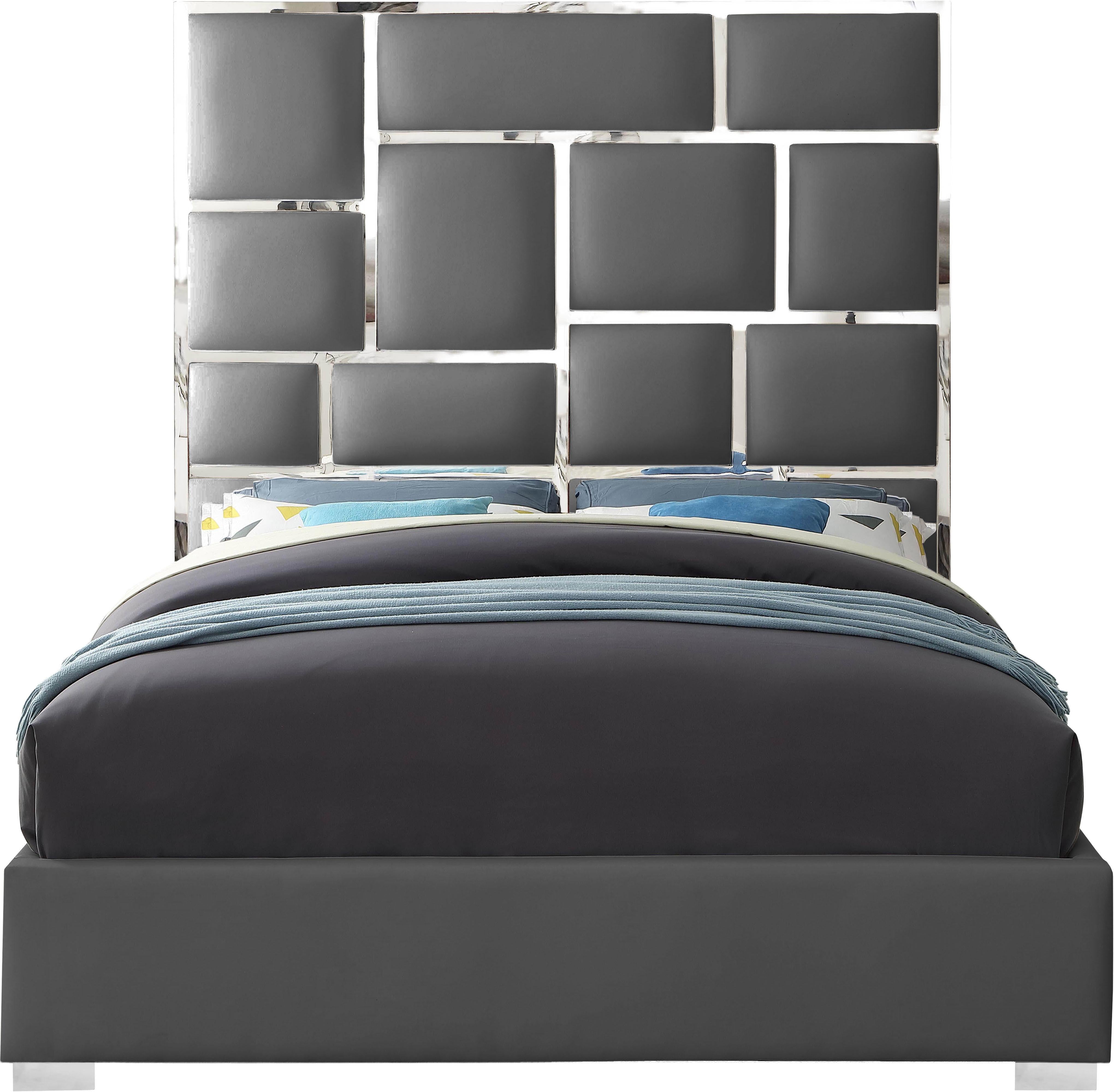 Milan Grey Faux Leather Queen Bed - Luxury Home Furniture (MI)