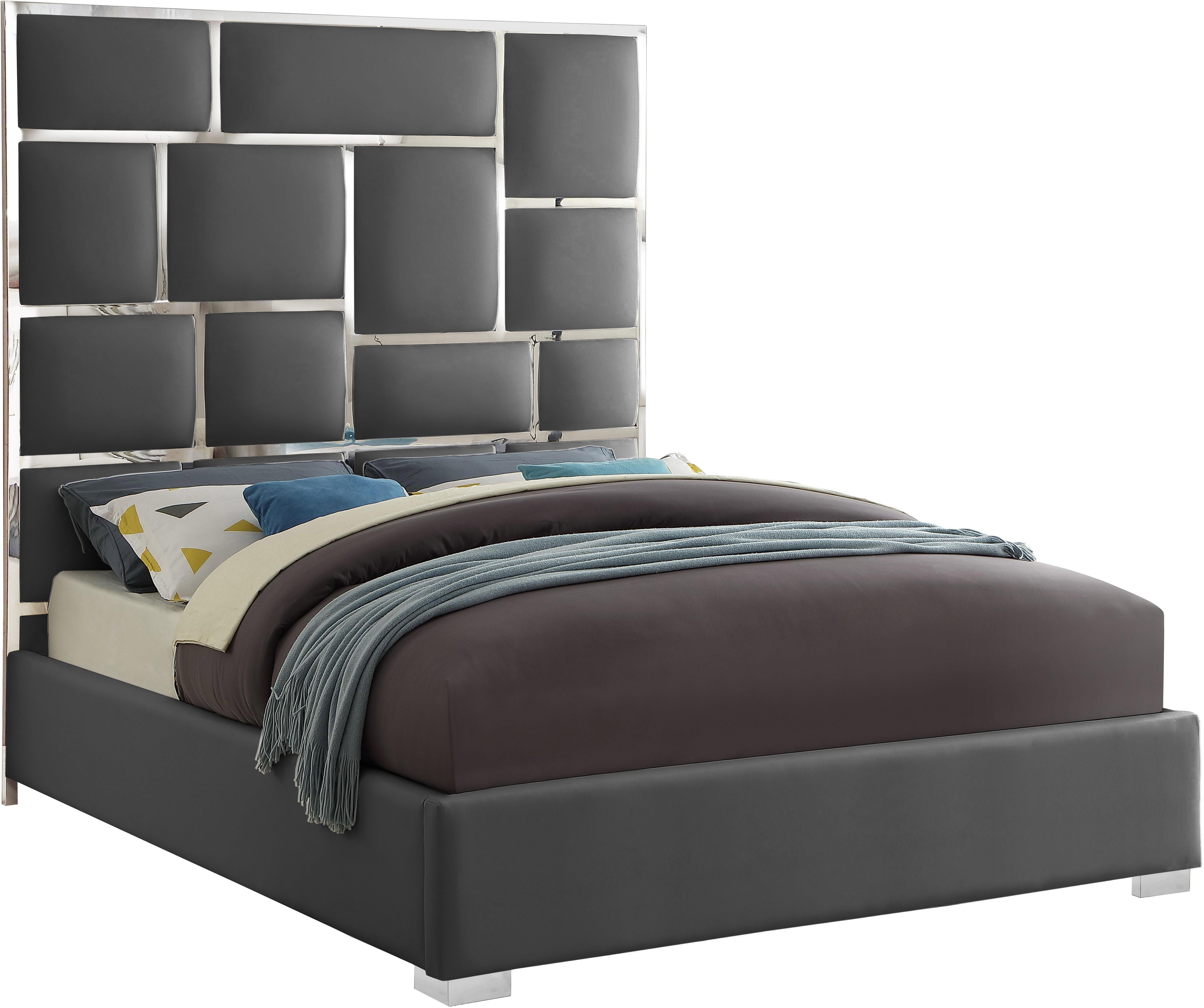 Milan Grey Faux Leather Queen Bed - Luxury Home Furniture (MI)