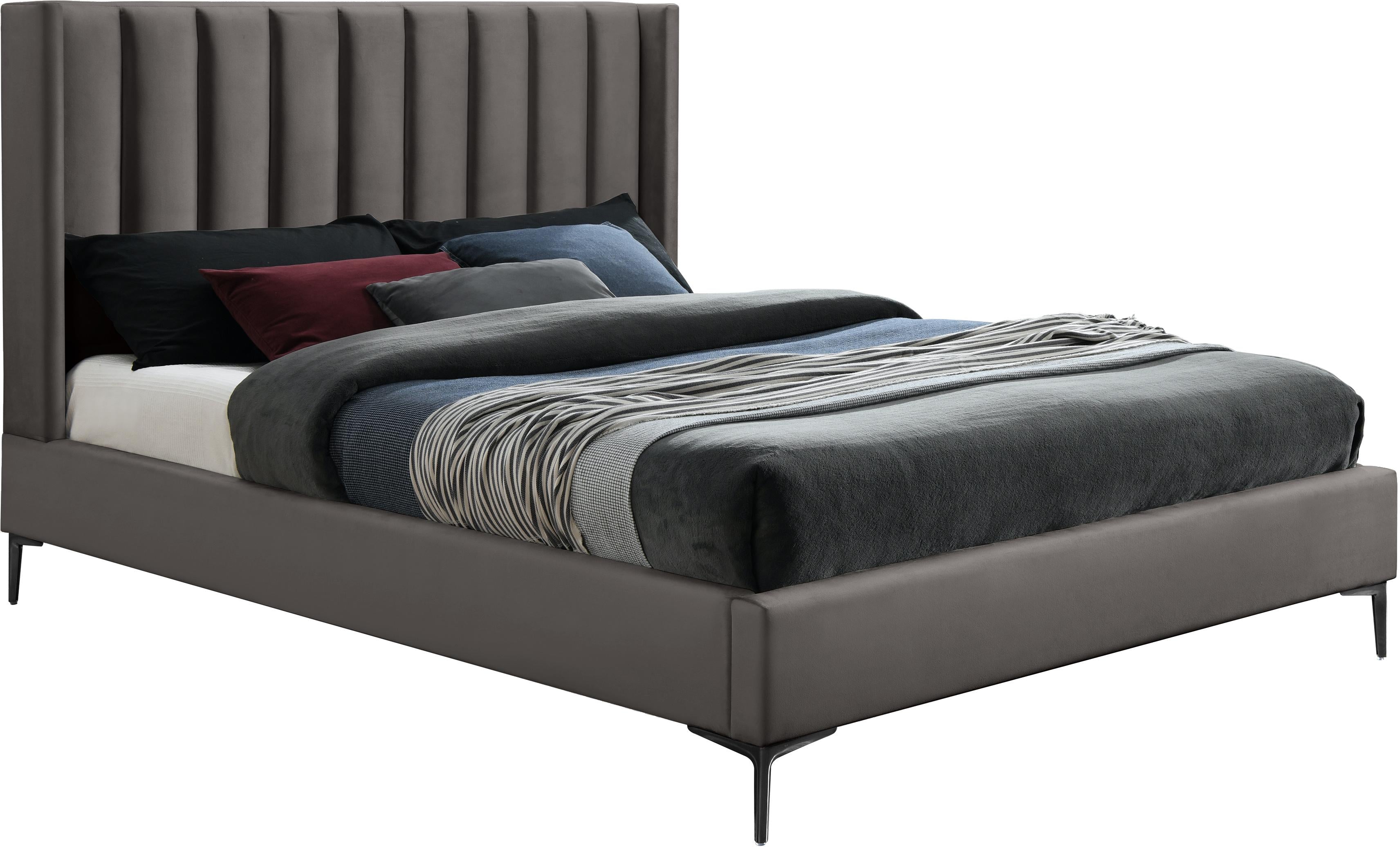 Nadia Grey Velvet Queen Bed - Luxury Home Furniture (MI)