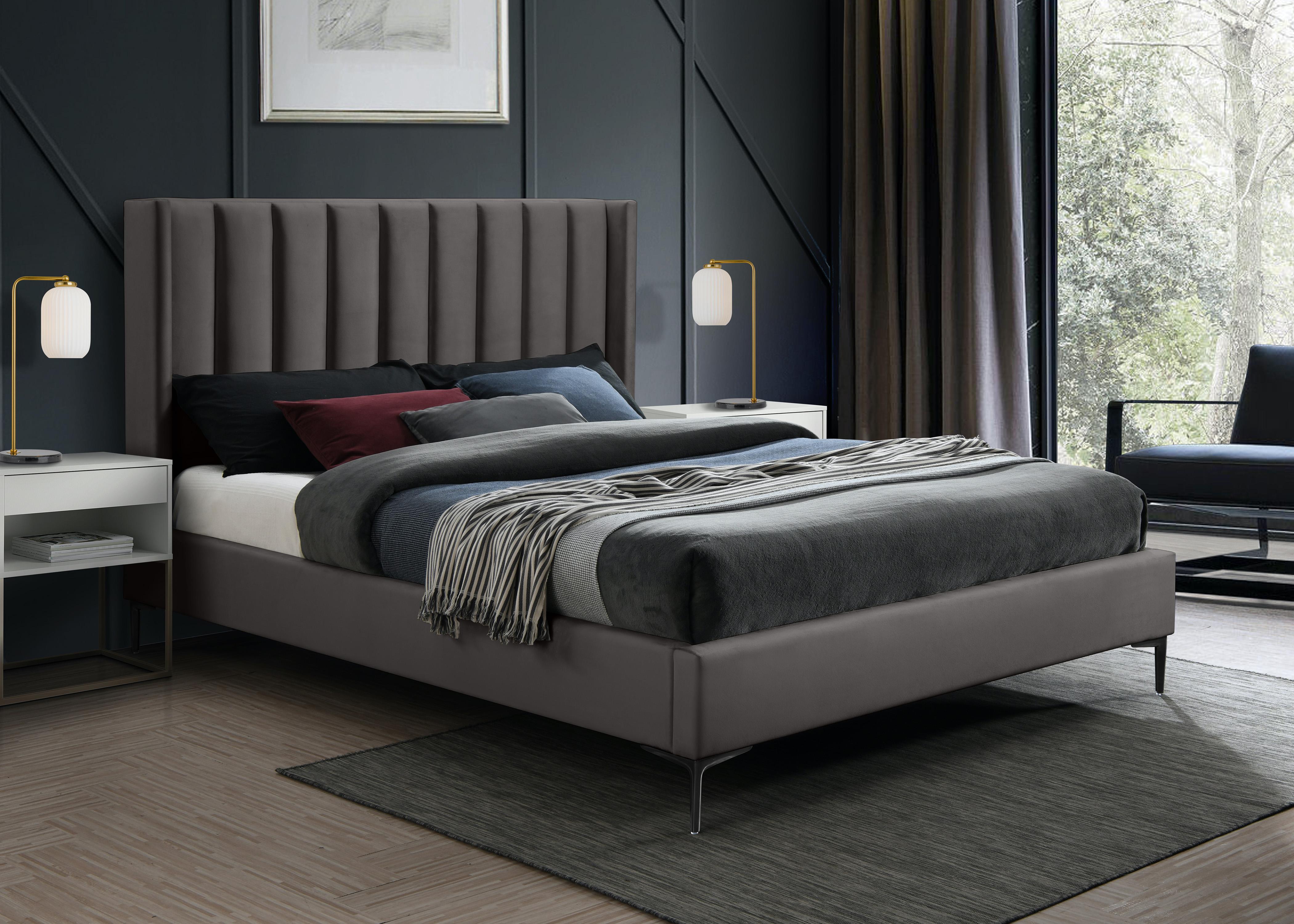 Nadia Grey Velvet Queen Bed - Luxury Home Furniture (MI)