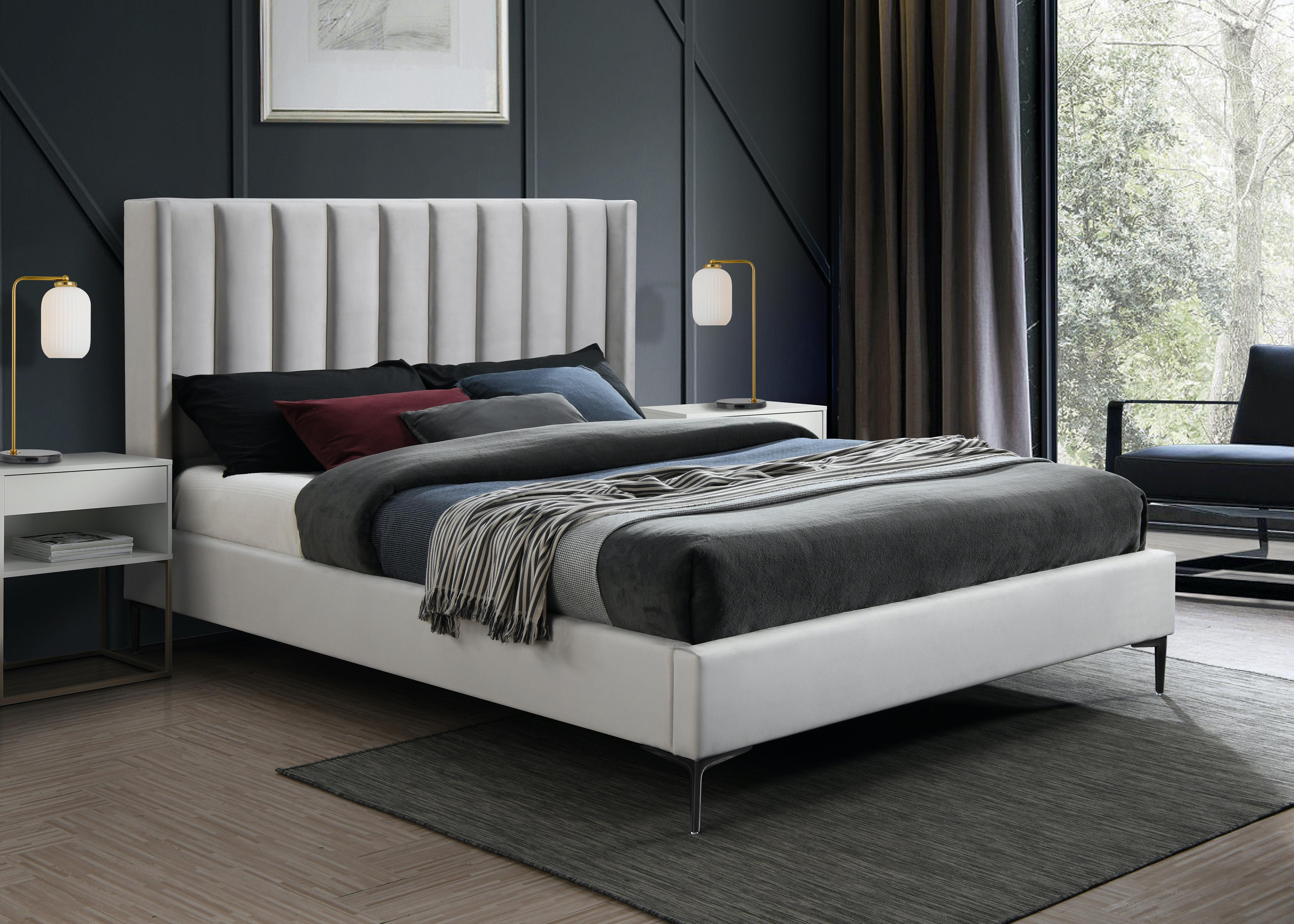 Nadia Cream Velvet Queen Bed - Luxury Home Furniture (MI)