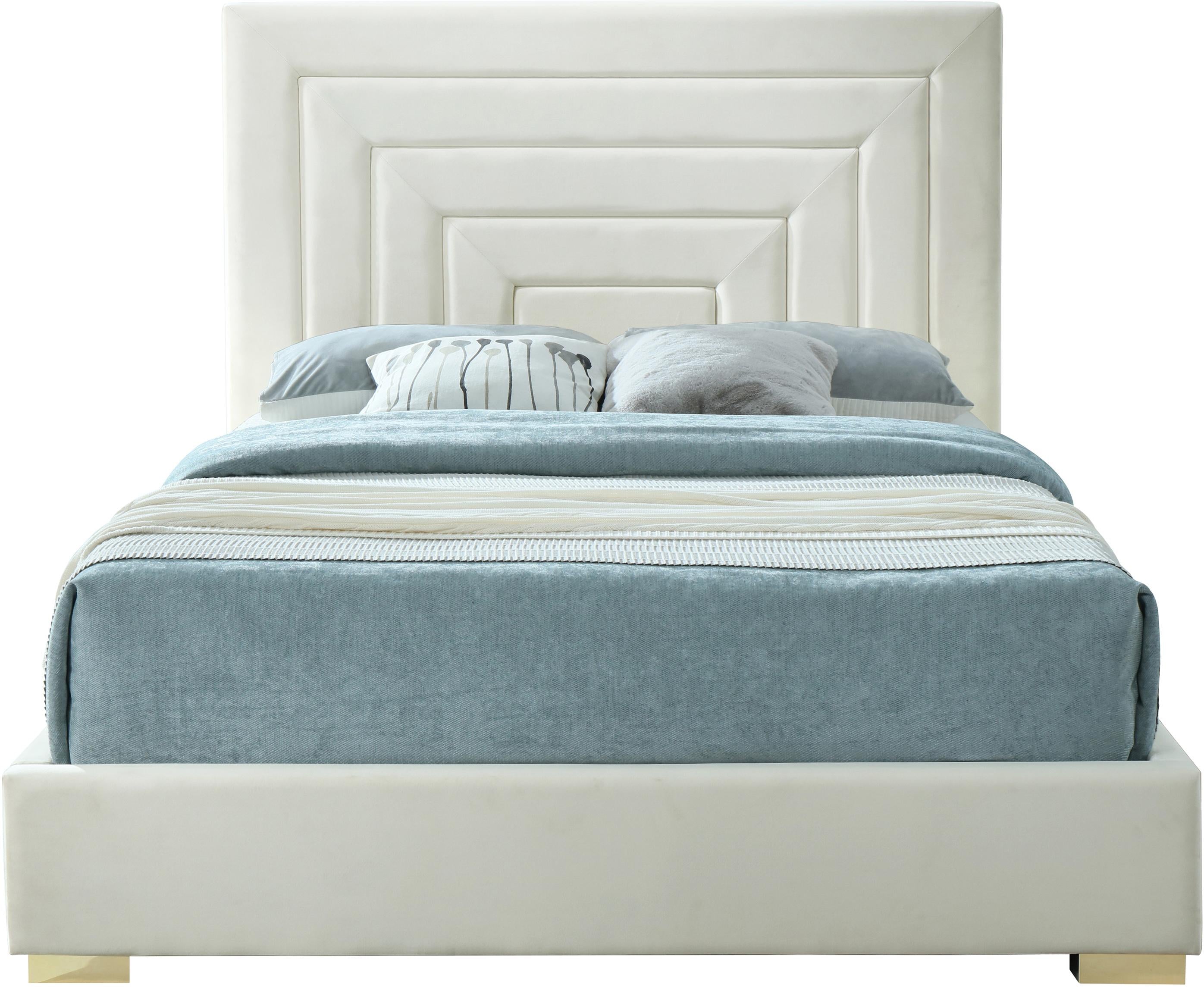Nora Cream Velvet Queen Bed - Luxury Home Furniture (MI)