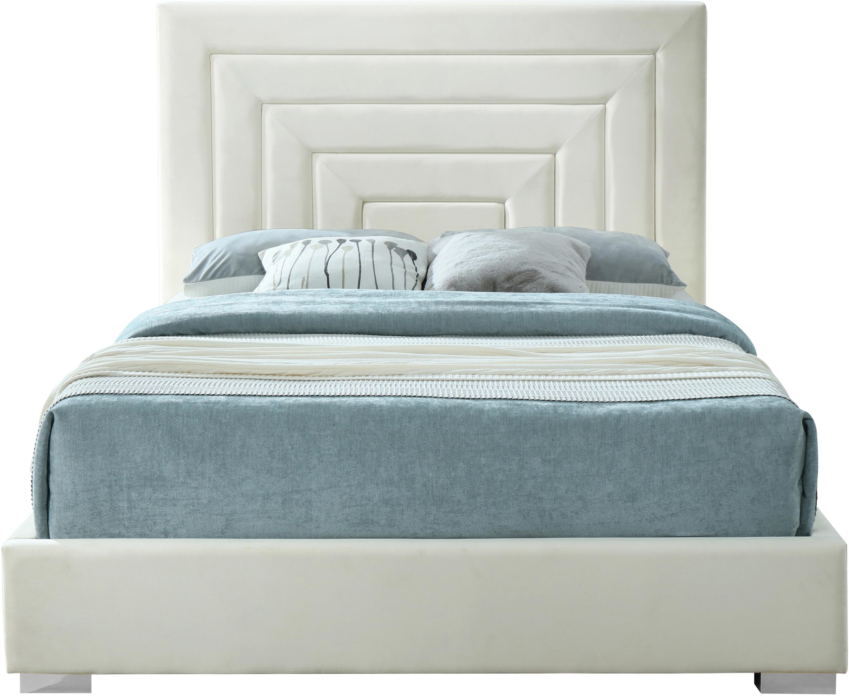 Nora Cream Velvet Queen Bed - Luxury Home Furniture (MI)