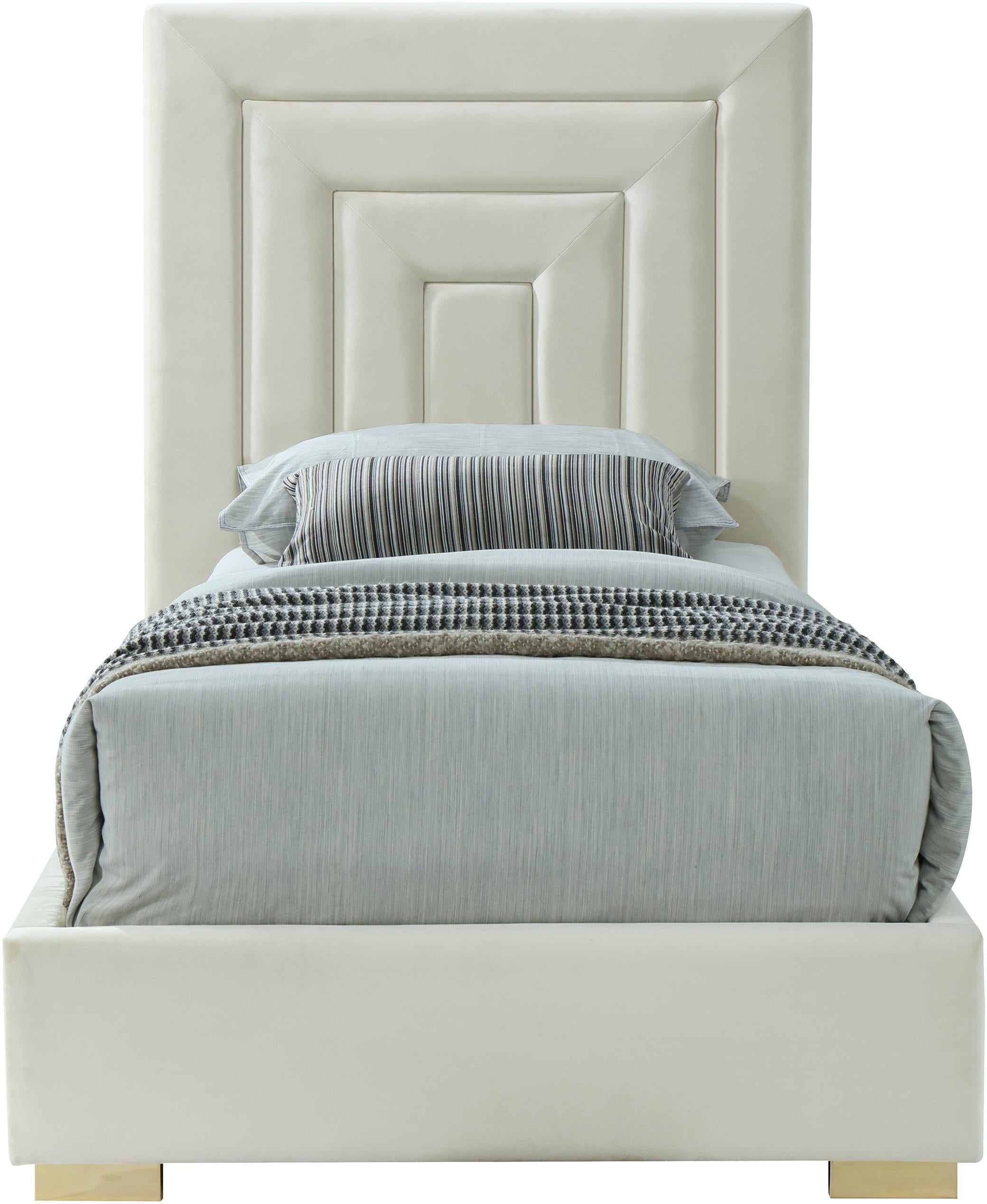 Nora Cream Velvet Twin Bed - Luxury Home Furniture (MI)