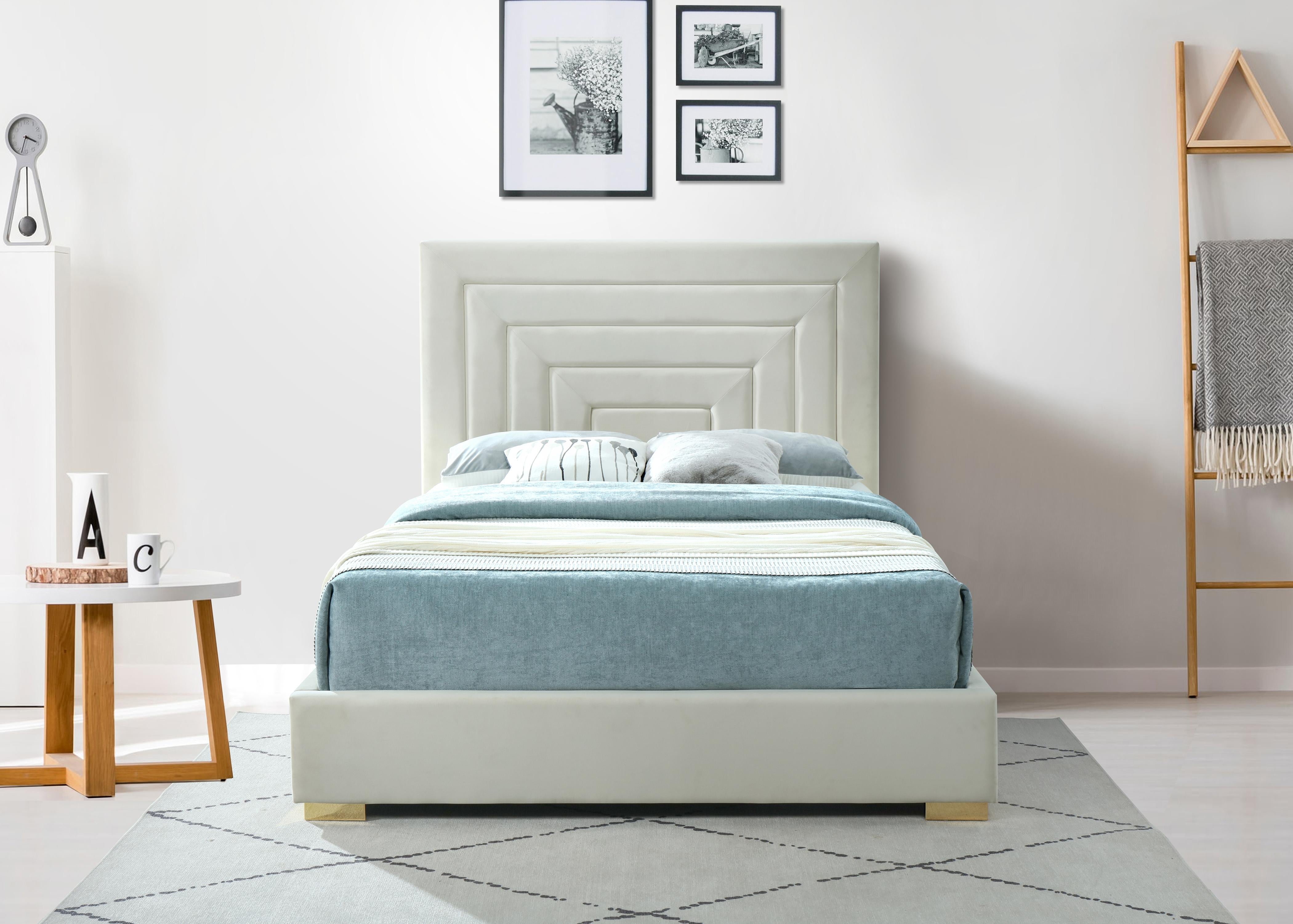 Nora Cream Velvet Queen Bed - Luxury Home Furniture (MI)