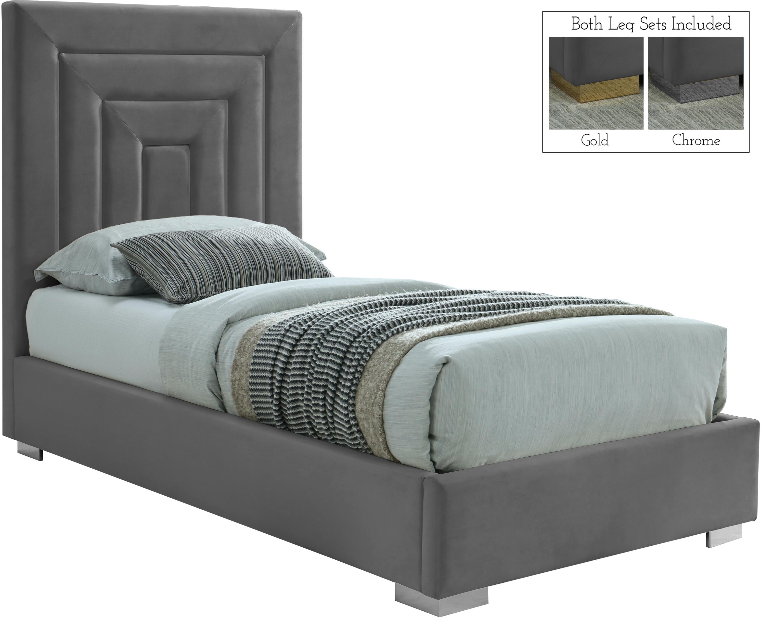 Nora Grey Velvet Twin Bed - Luxury Home Furniture (MI)