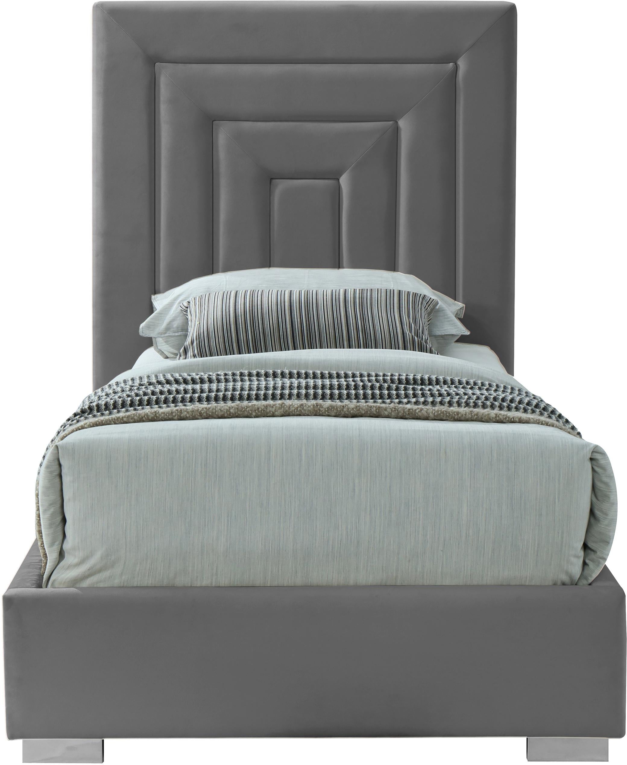 Nora Grey Velvet Twin Bed - Luxury Home Furniture (MI)