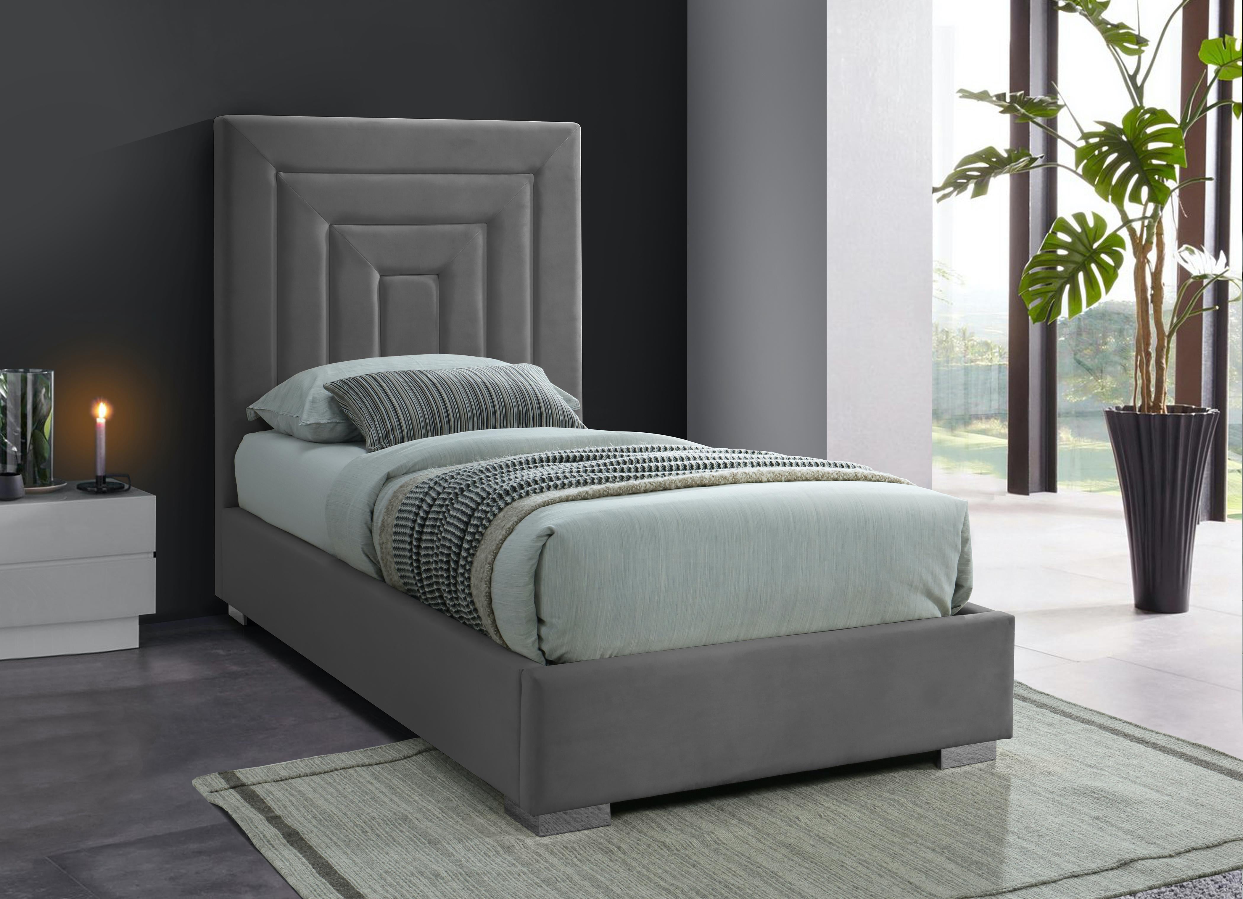 Nora Grey Velvet Twin Bed - Luxury Home Furniture (MI)