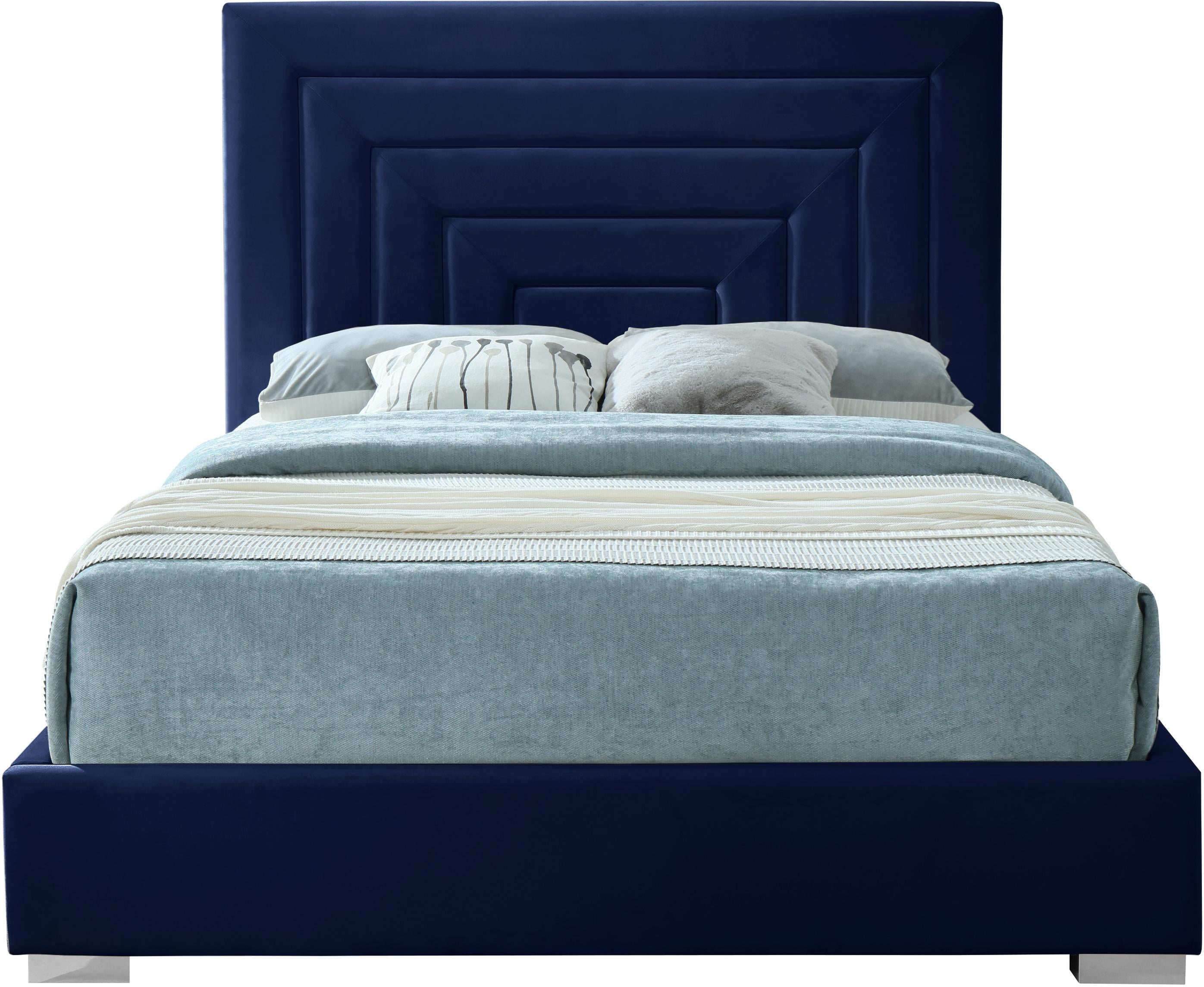 Nora Navy Velvet Queen Bed - Luxury Home Furniture (MI)