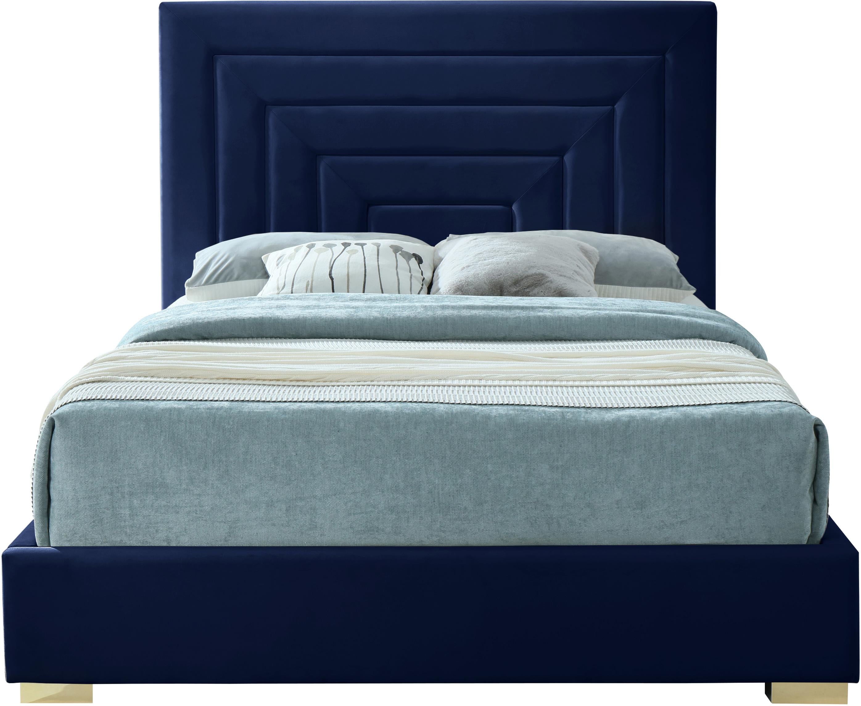 Nora Navy Velvet Queen Bed - Luxury Home Furniture (MI)
