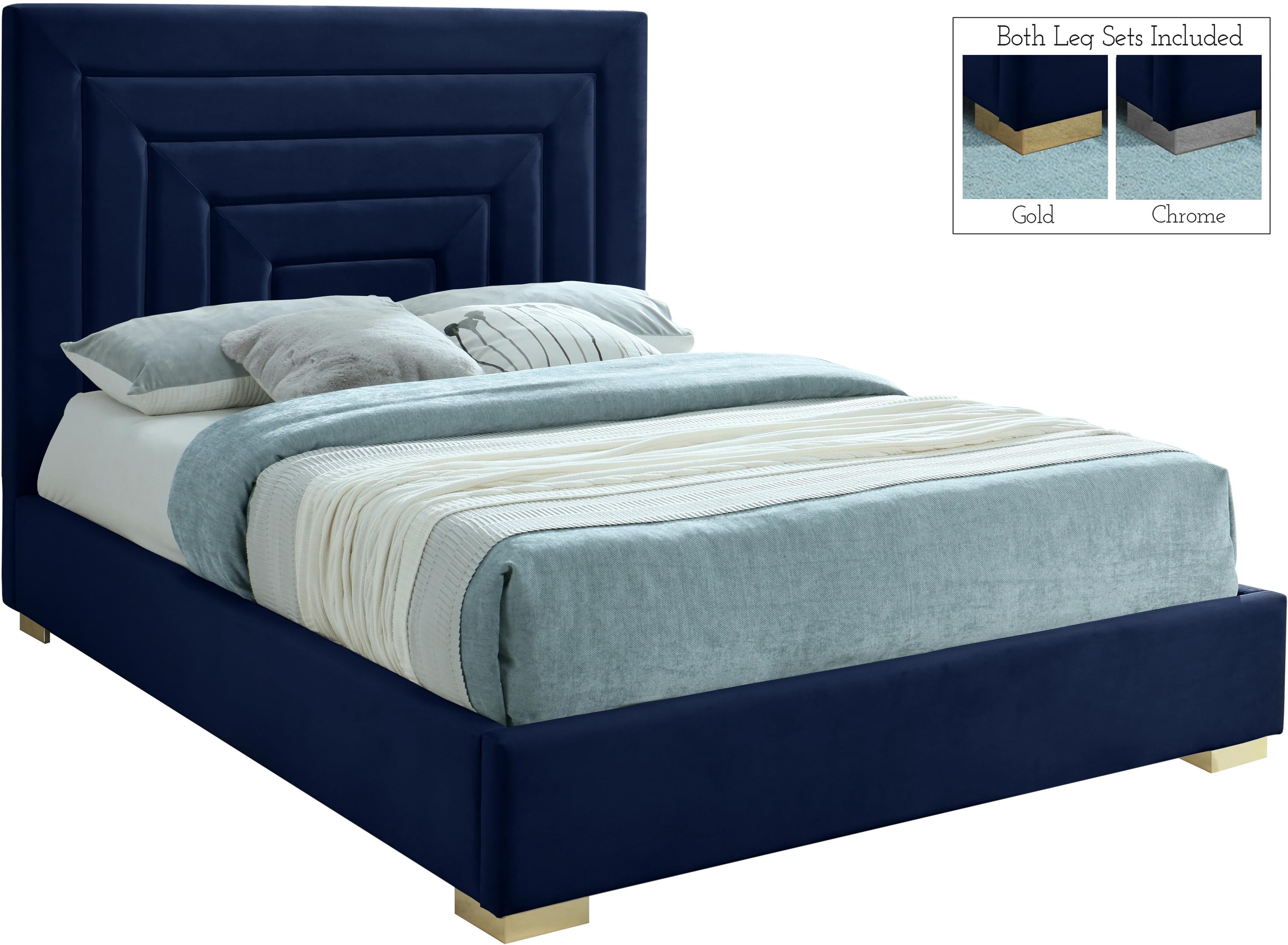 Nora Navy Velvet Full Bed - Luxury Home Furniture (MI)