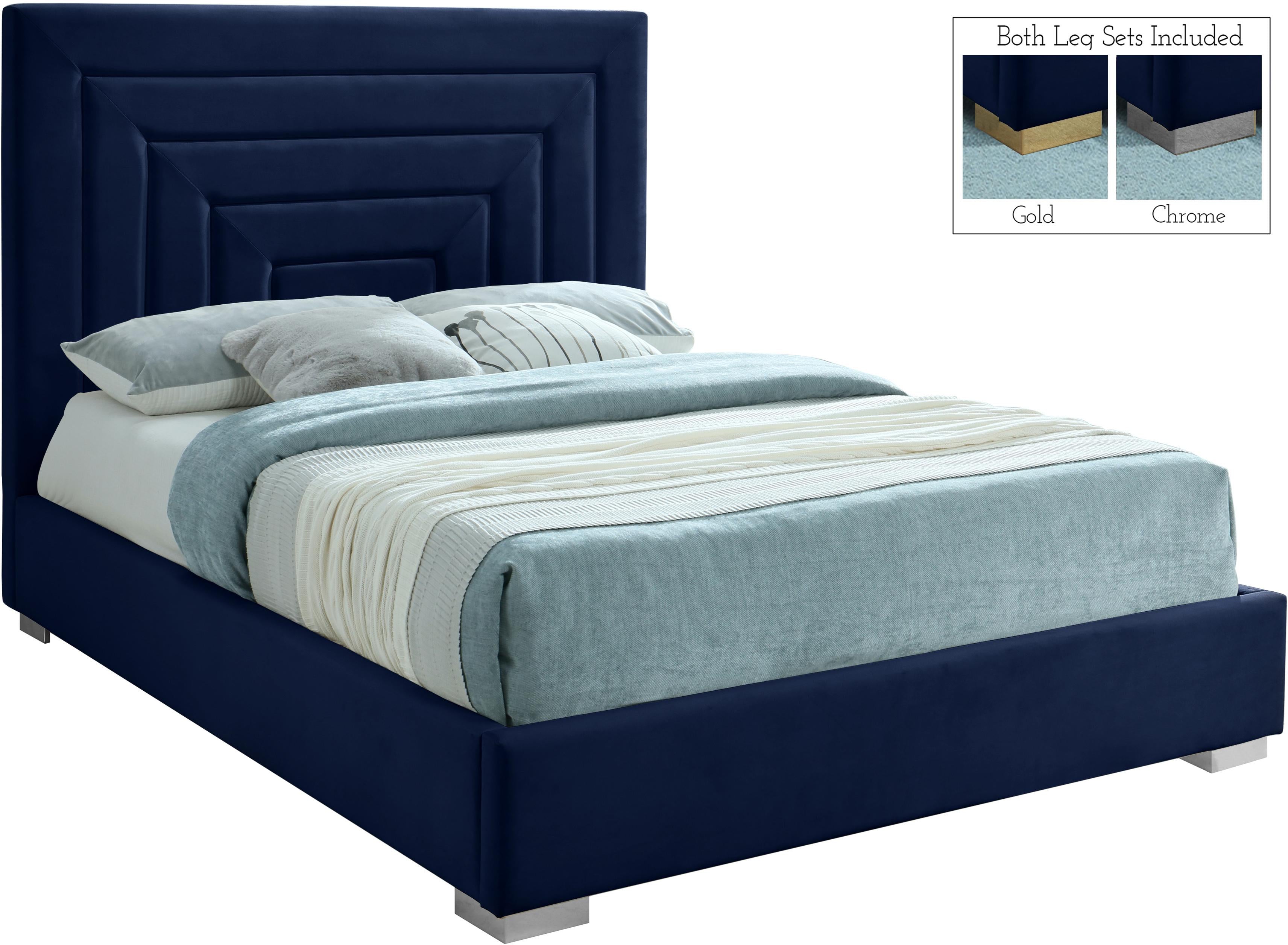 Nora Navy Velvet Full Bed - Luxury Home Furniture (MI)