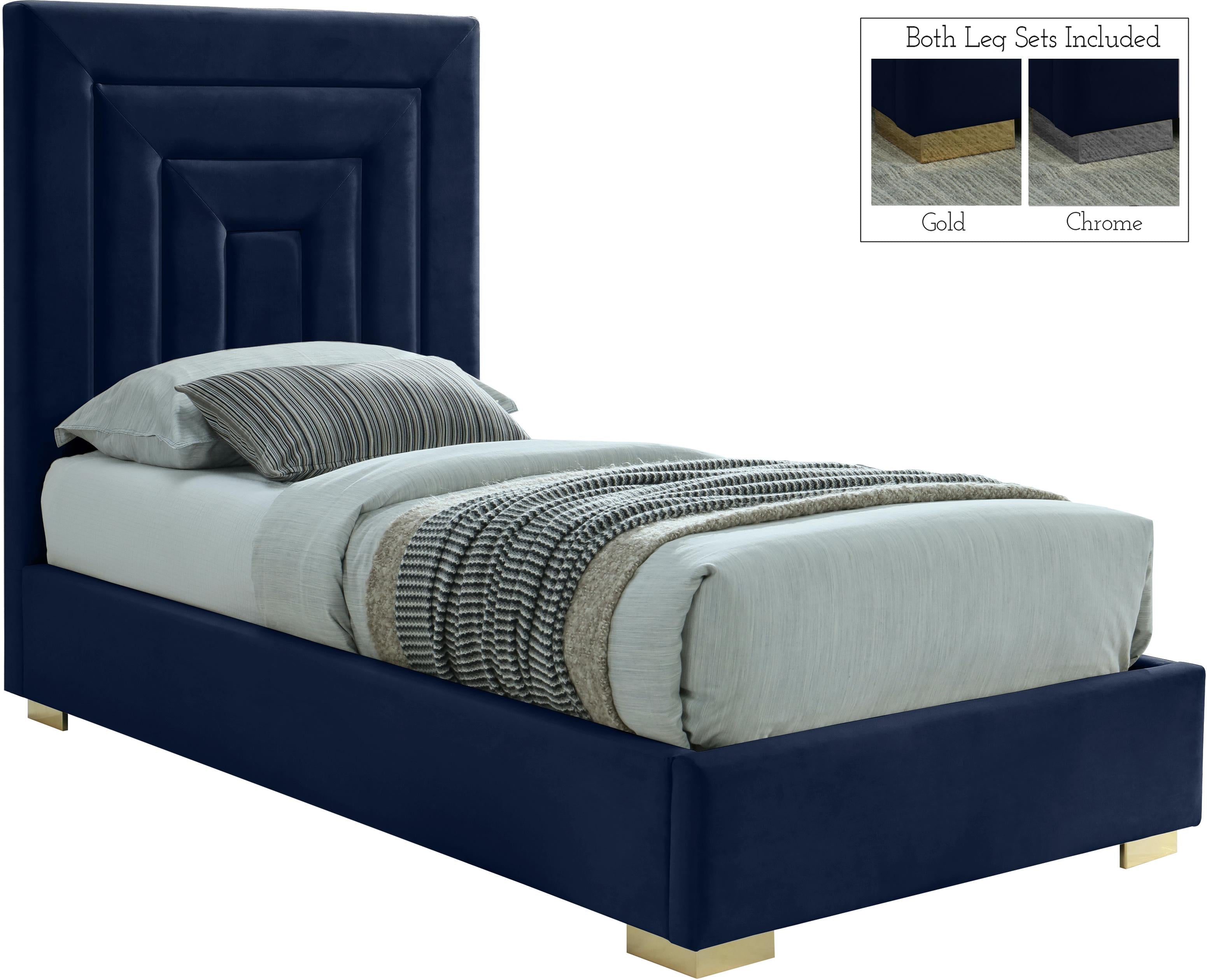 Nora Navy Velvet Twin Bed - Luxury Home Furniture (MI)