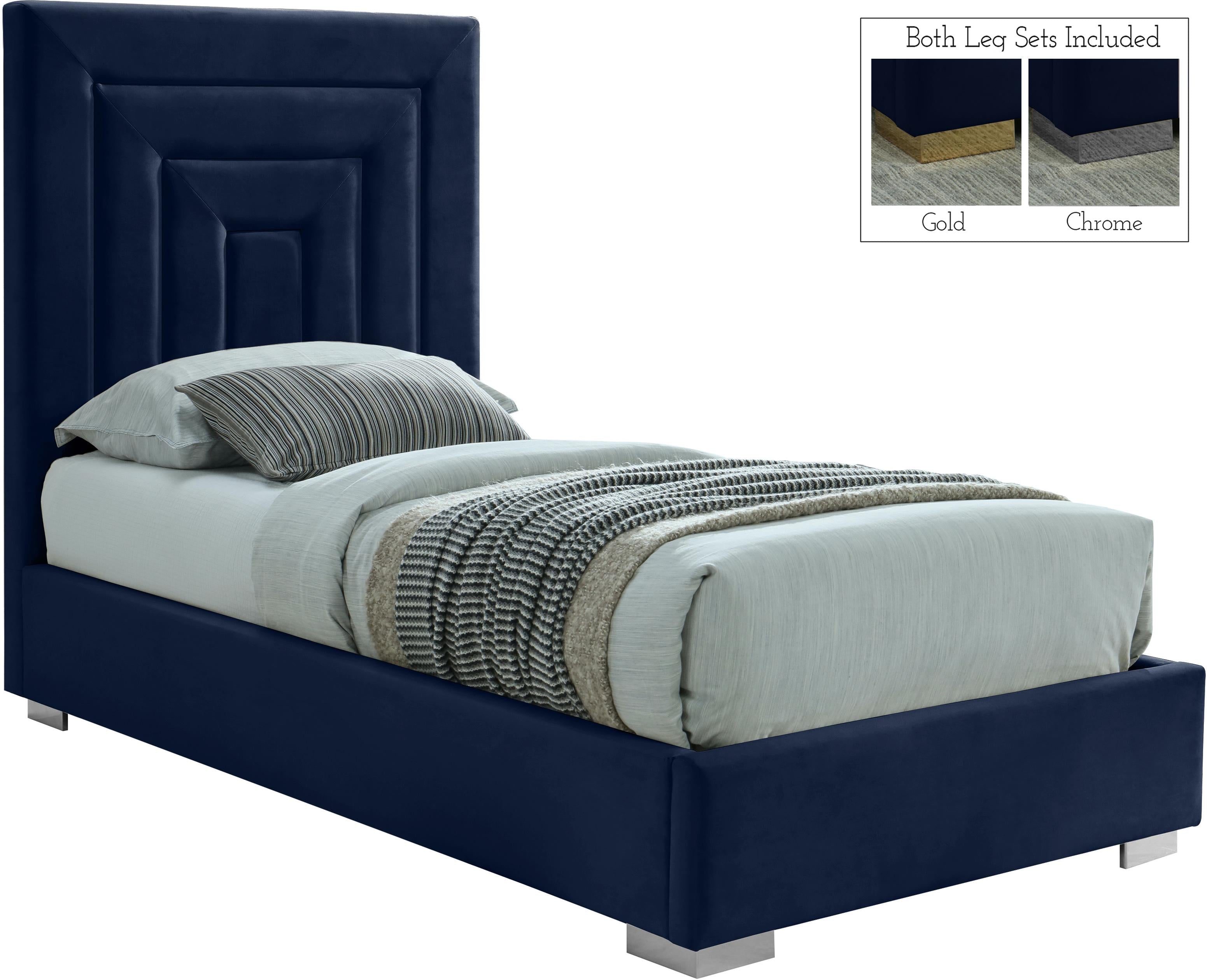 Nora Navy Velvet Twin Bed - Luxury Home Furniture (MI)