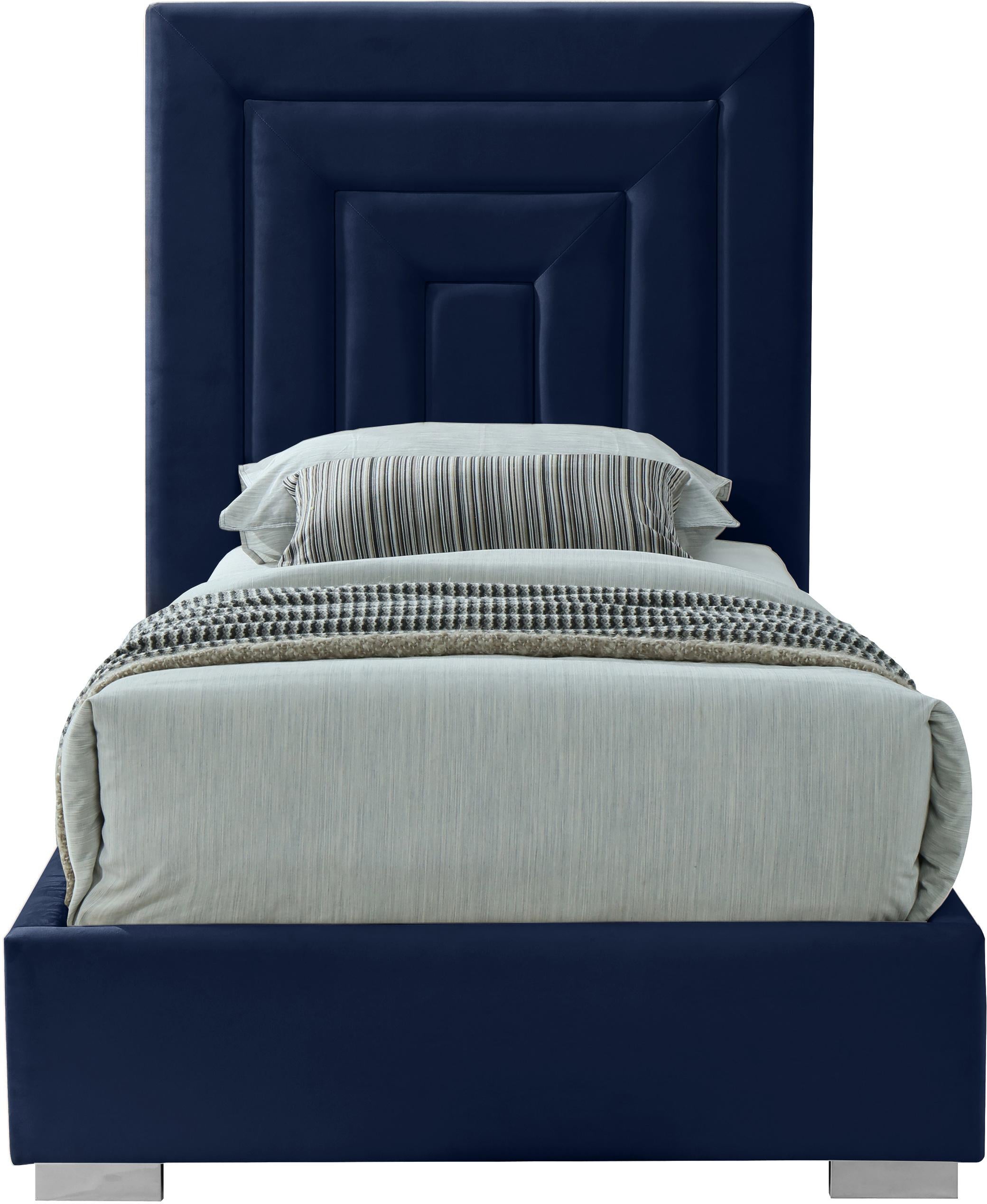 Nora Navy Velvet Twin Bed - Luxury Home Furniture (MI)
