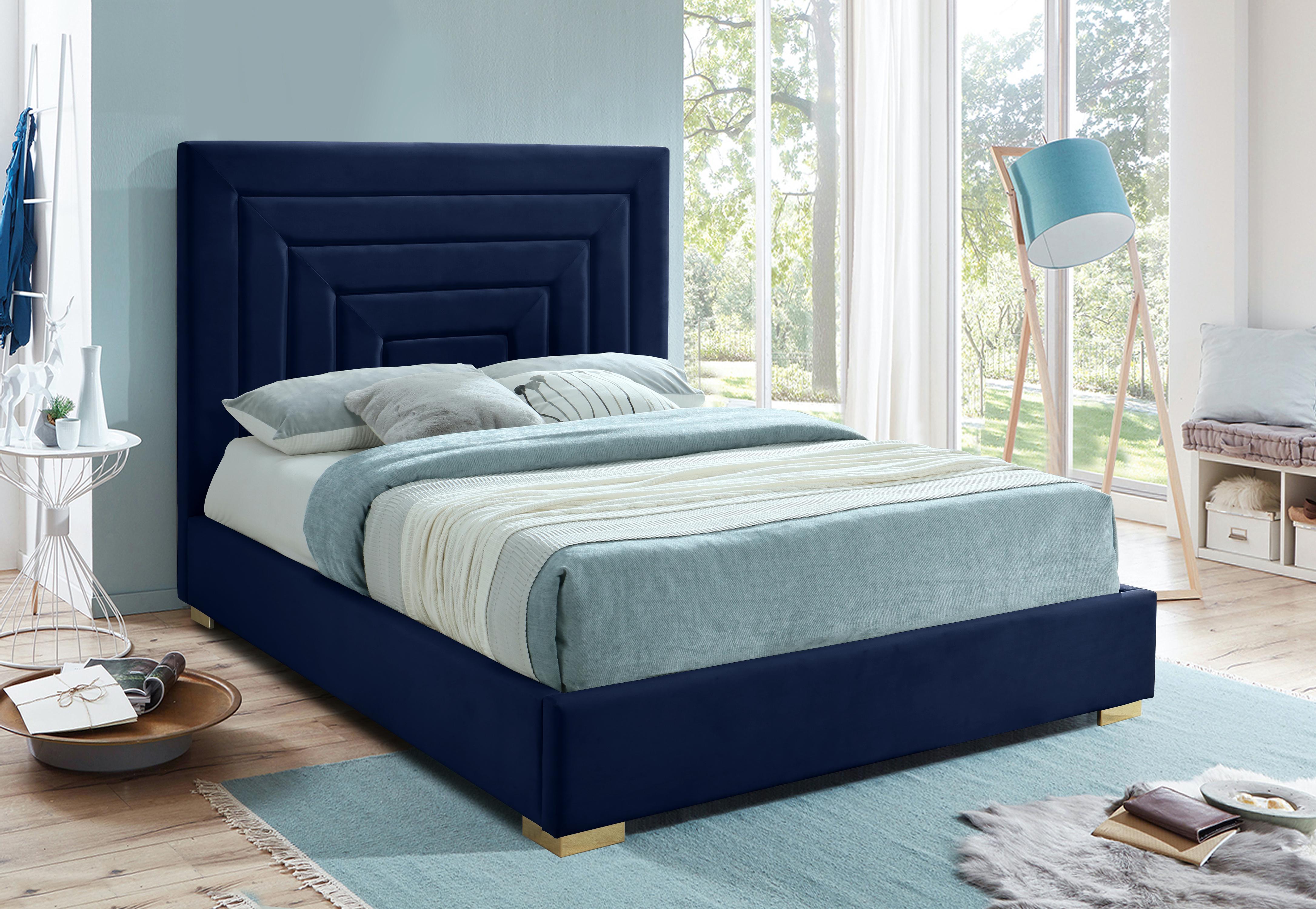 Nora Navy Velvet Queen Bed - Luxury Home Furniture (MI)