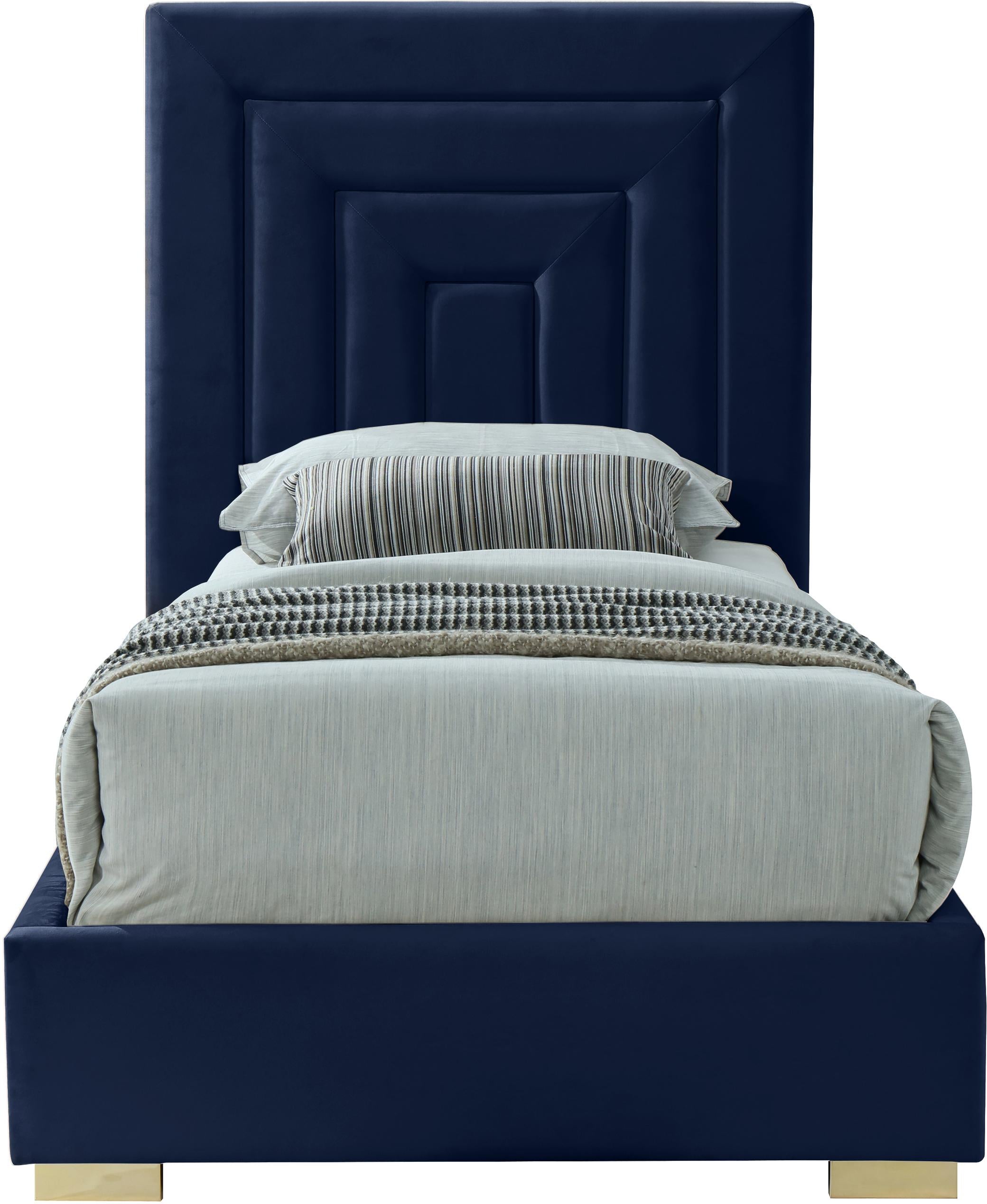 Nora Navy Velvet Twin Bed - Luxury Home Furniture (MI)