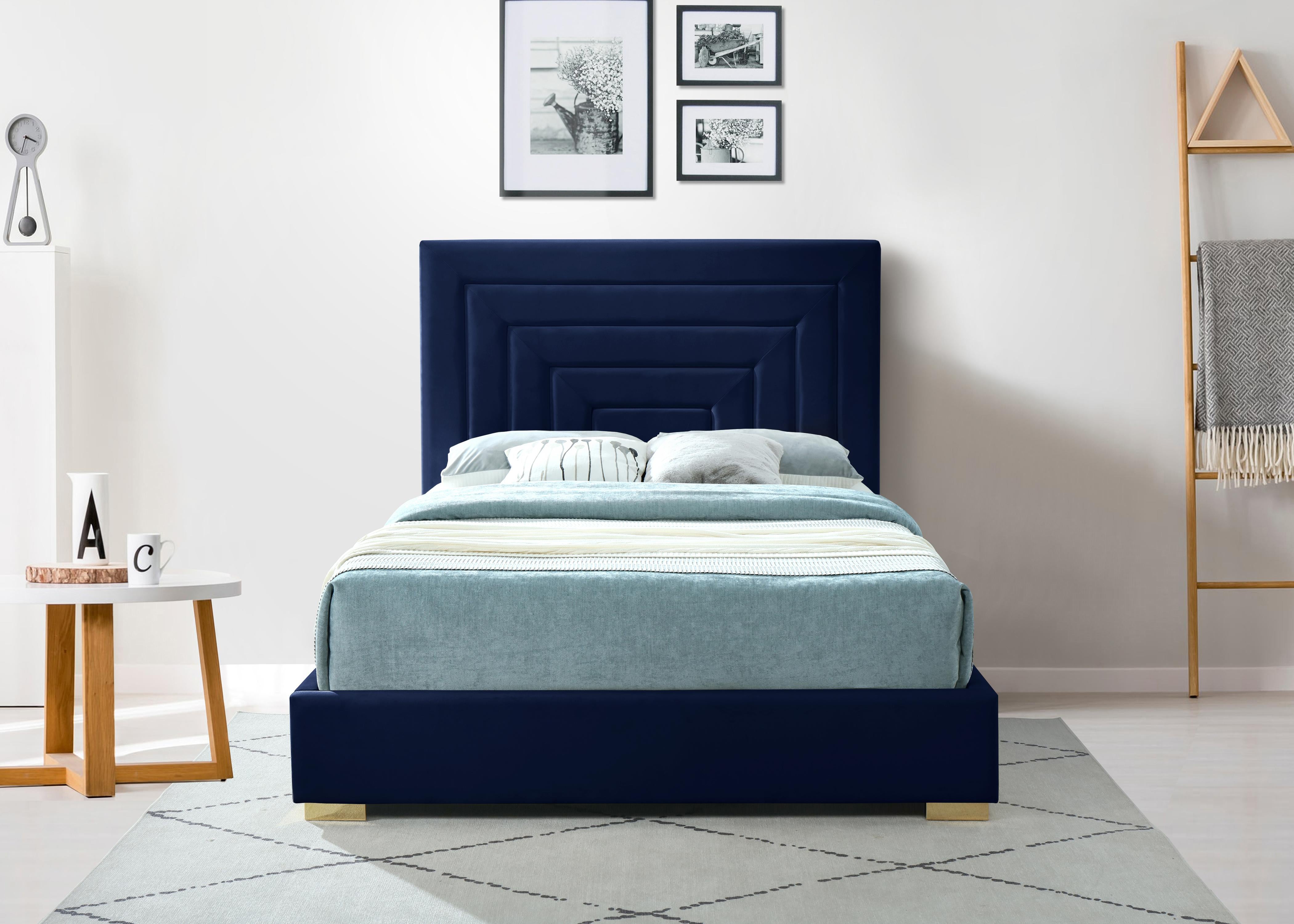Nora Navy Velvet Queen Bed - Luxury Home Furniture (MI)