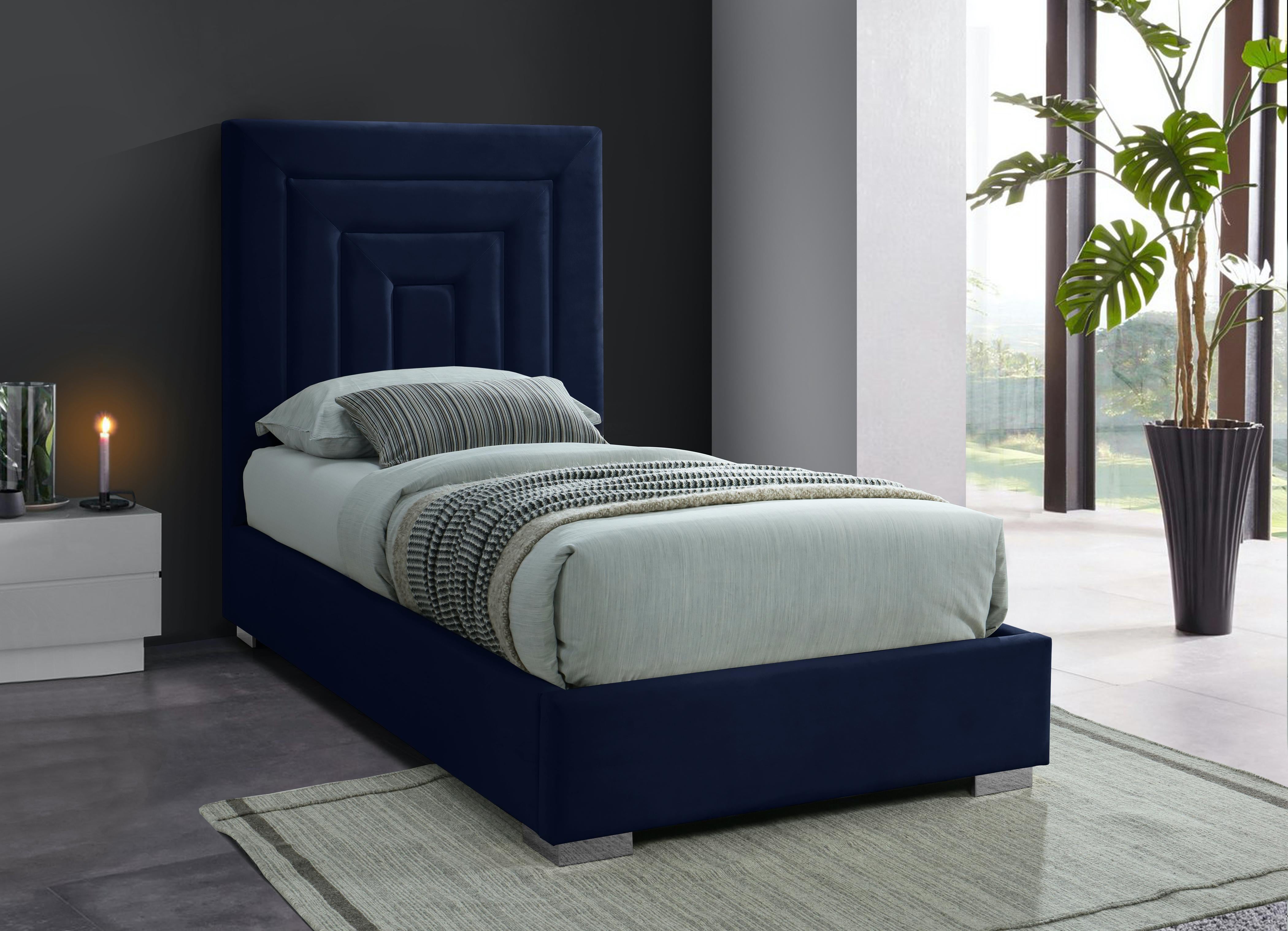 Nora Navy Velvet Twin Bed - Luxury Home Furniture (MI)