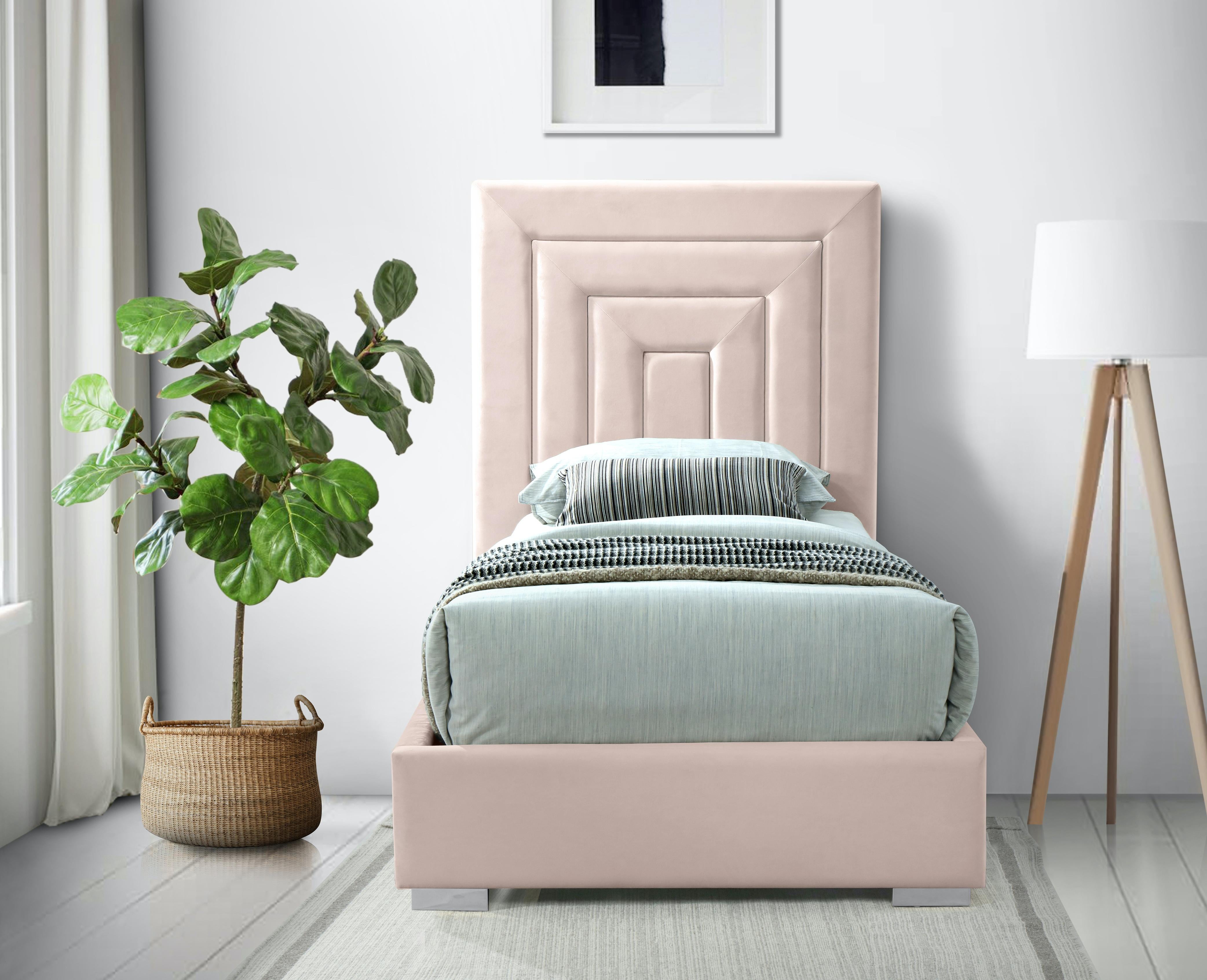 Nora Pink Velvet Twin Bed - Luxury Home Furniture (MI)