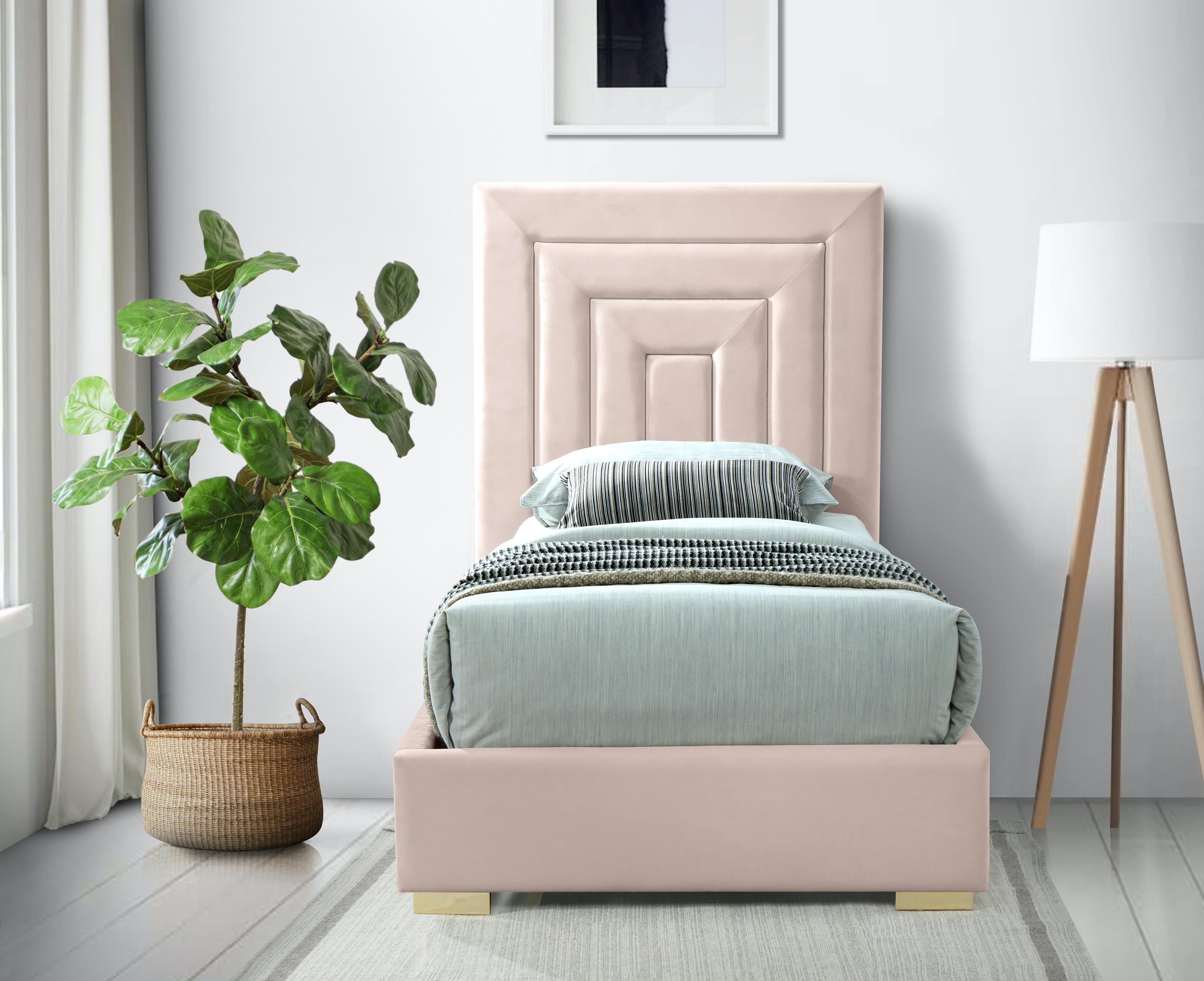 Nora Pink Velvet Twin Bed - Luxury Home Furniture (MI)