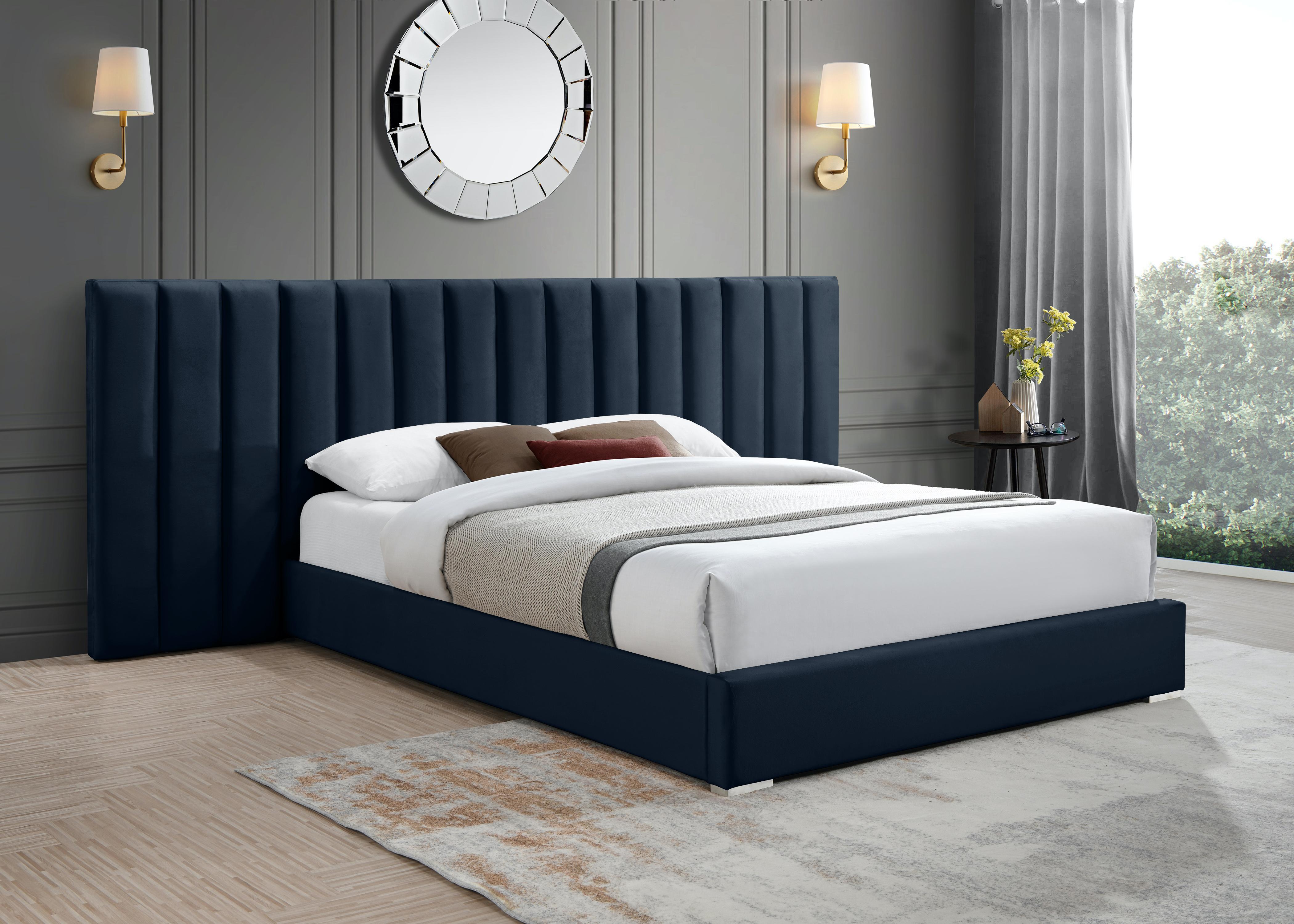 Pablo Navy Velvet Queen Bed - Luxury Home Furniture (MI)