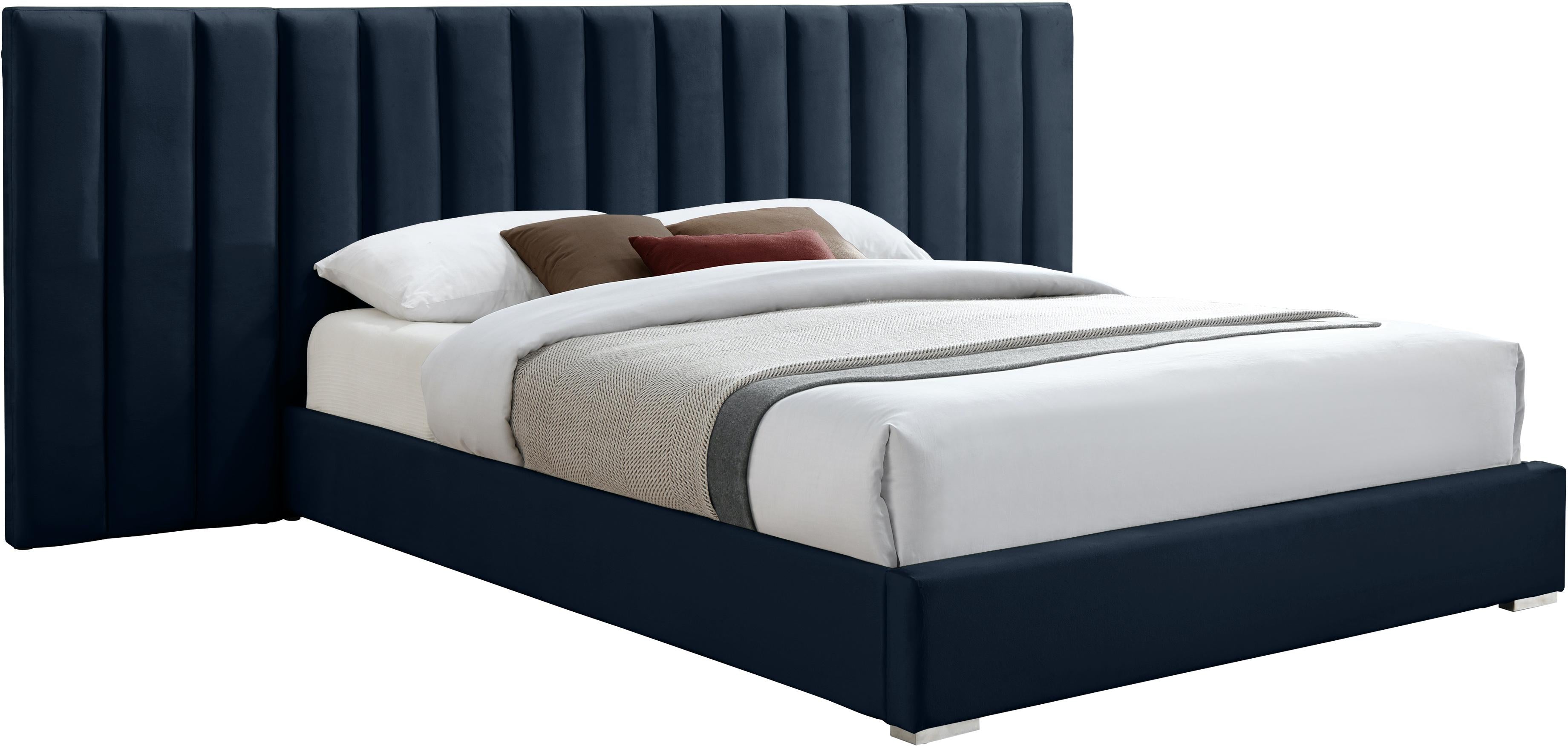 Pablo Navy Velvet Queen Bed - Luxury Home Furniture (MI)