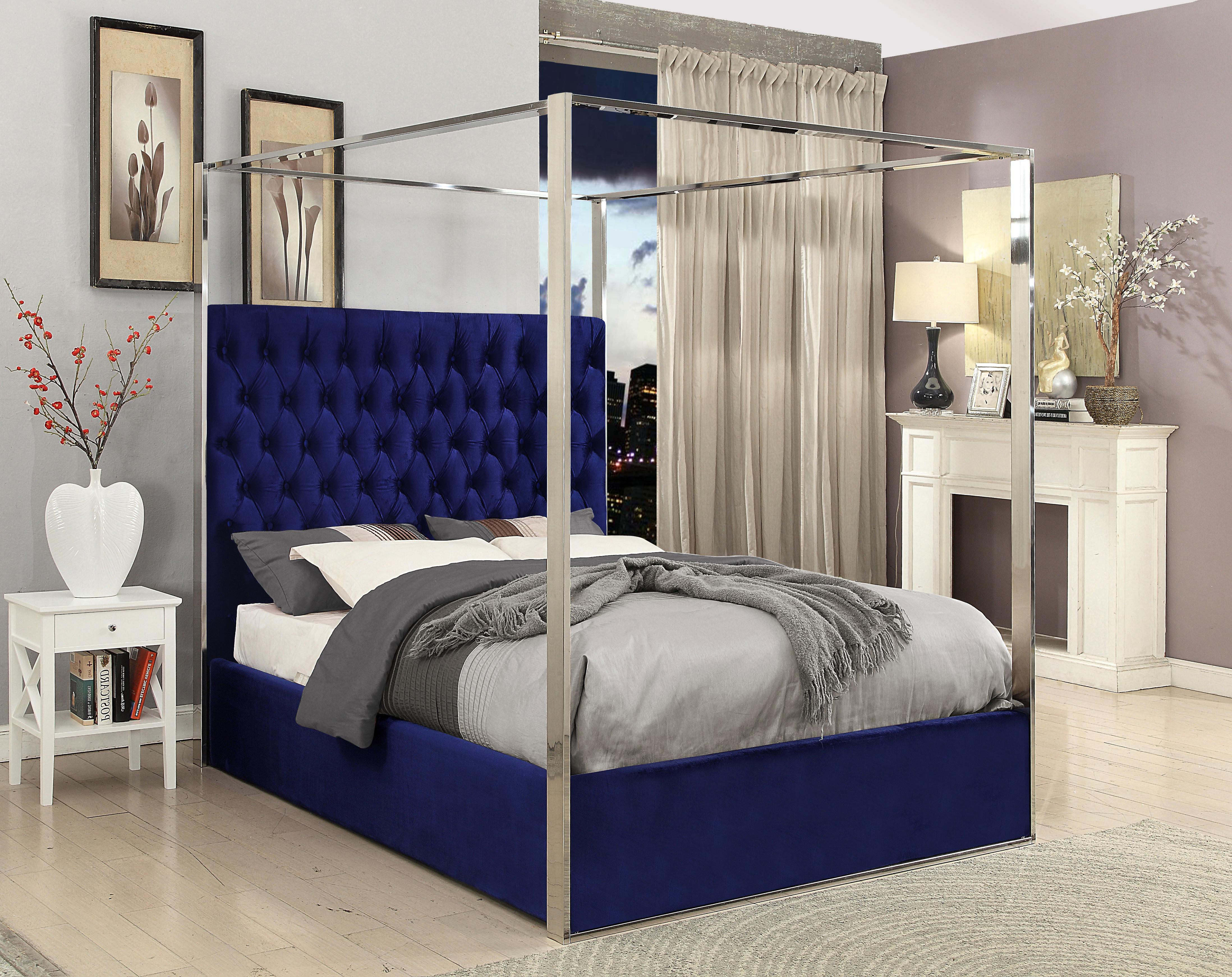 Porter Navy Velvet Queen Bed - Luxury Home Furniture (MI)
