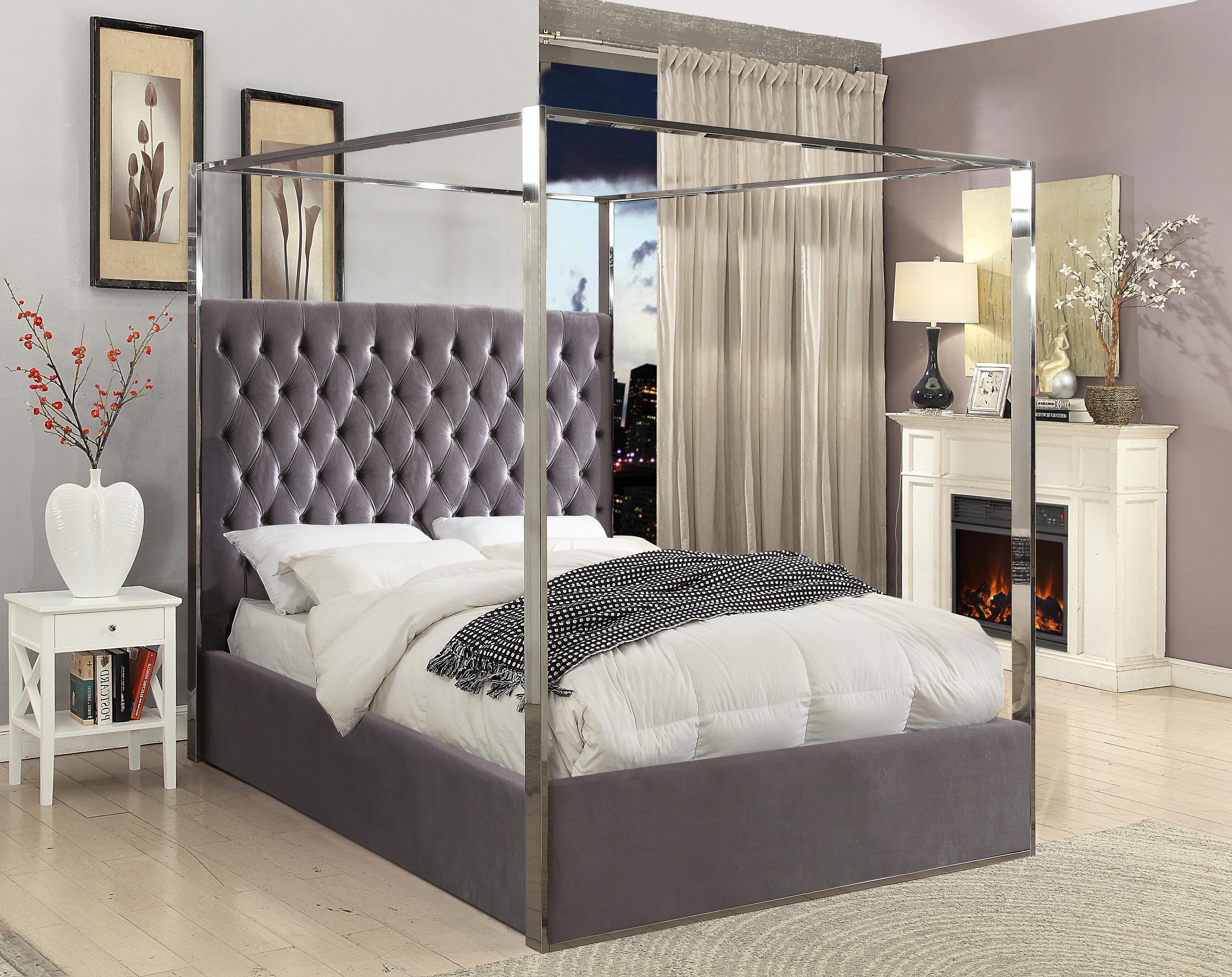 Porter Grey Velvet Queen Bed - Luxury Home Furniture (MI)