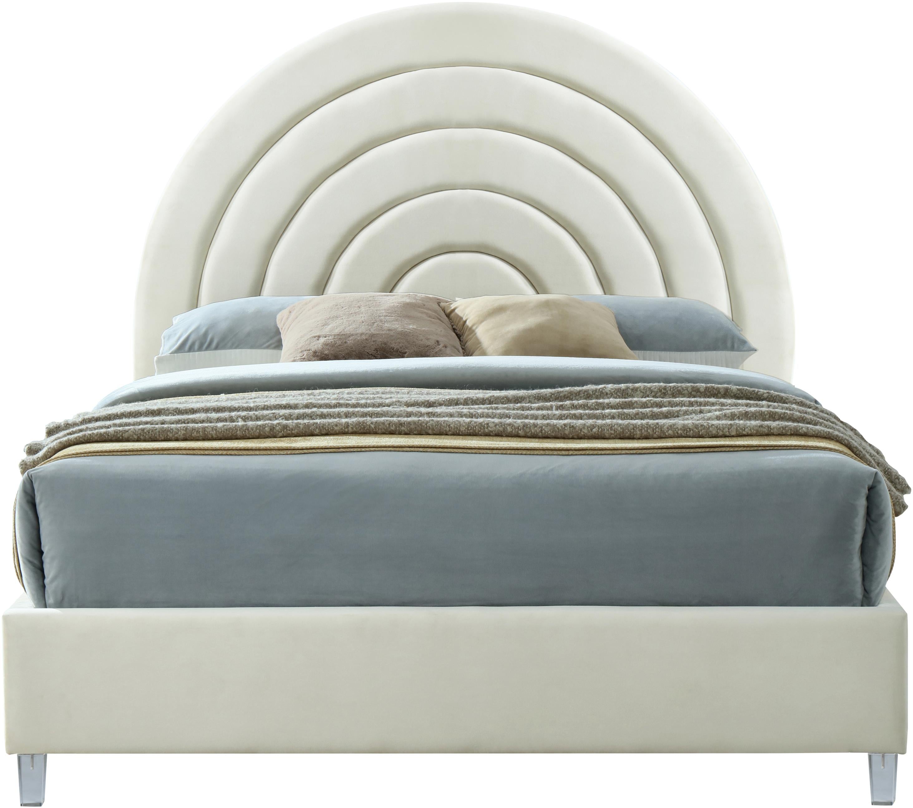 Rainbow Cream Velvet Queen Bed - Luxury Home Furniture (MI)