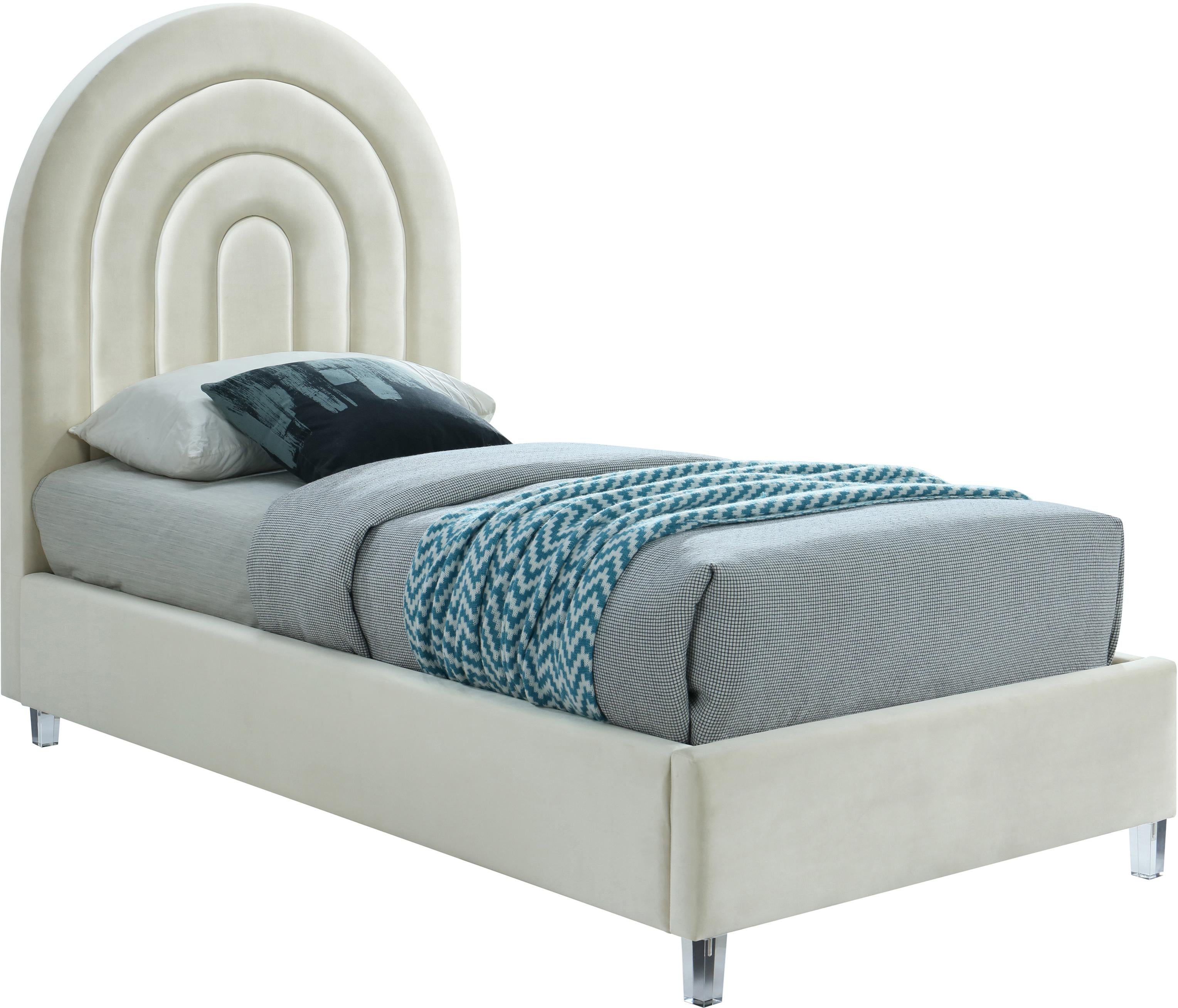 Rainbow Cream Velvet Twin Bed - Luxury Home Furniture (MI)