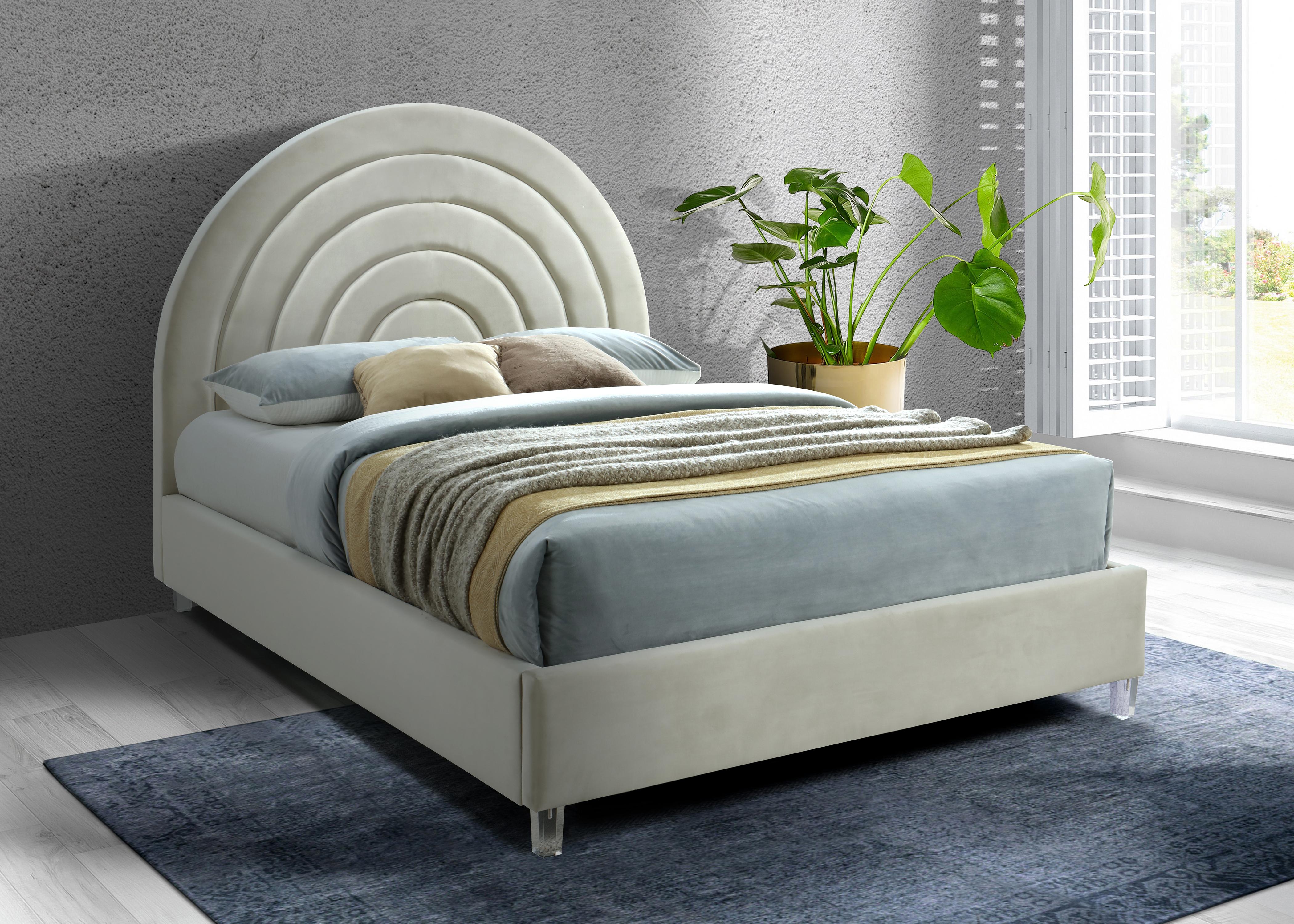 Rainbow Cream Velvet Queen Bed - Luxury Home Furniture (MI)