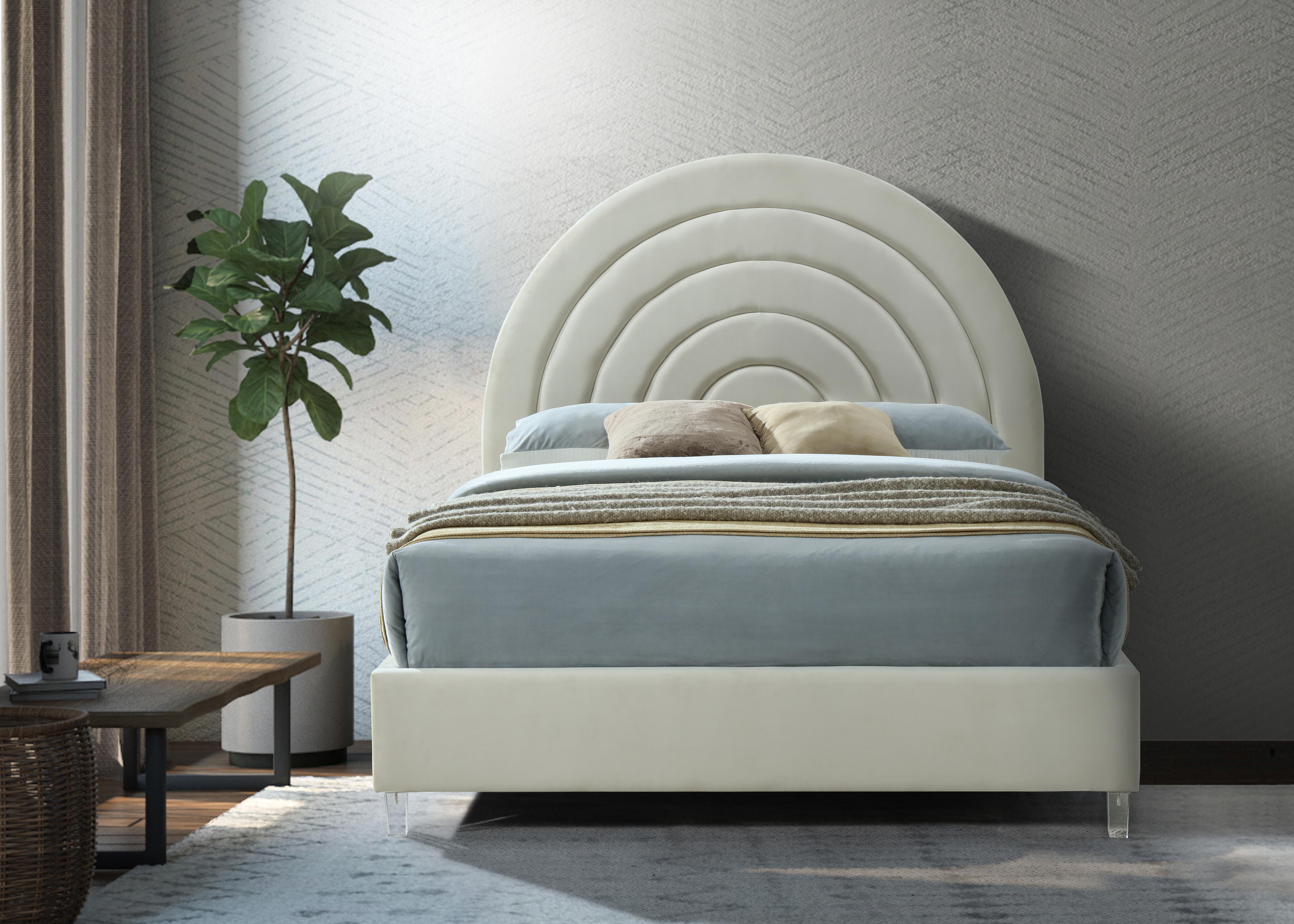 Rainbow Cream Velvet Queen Bed - Luxury Home Furniture (MI)