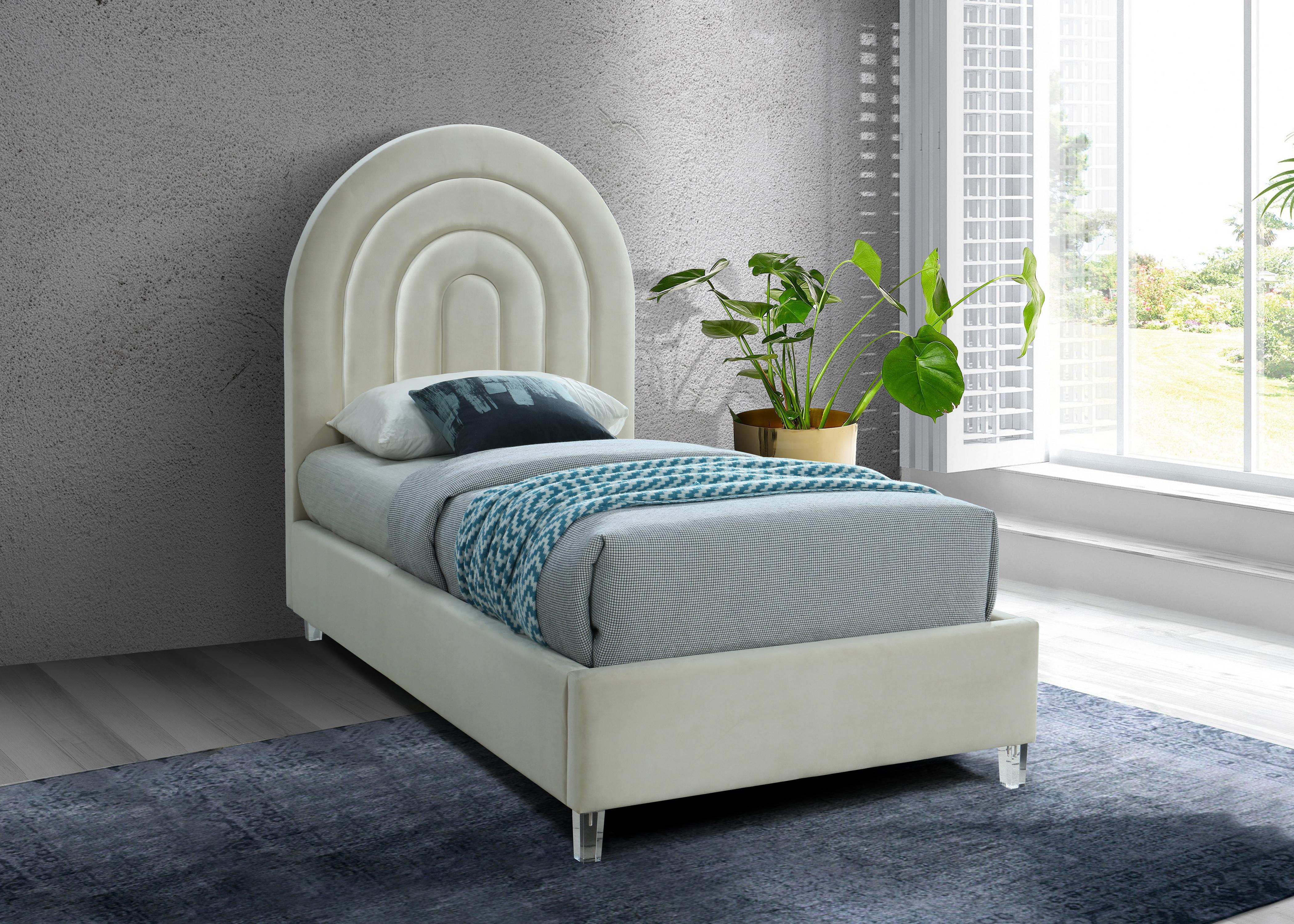Rainbow Cream Velvet Twin Bed - Luxury Home Furniture (MI)