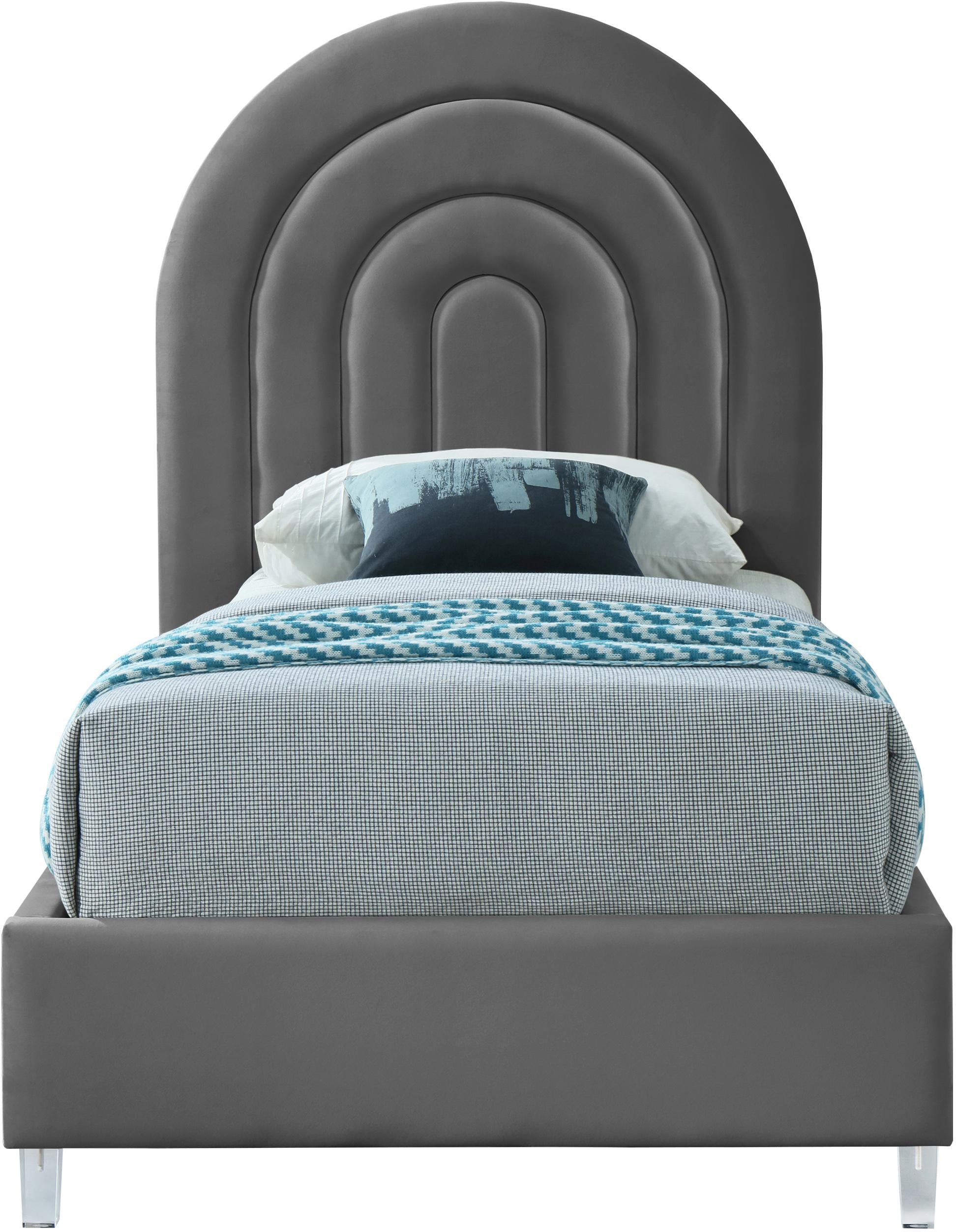 Rainbow Grey Velvet Twin Bed - Luxury Home Furniture (MI)