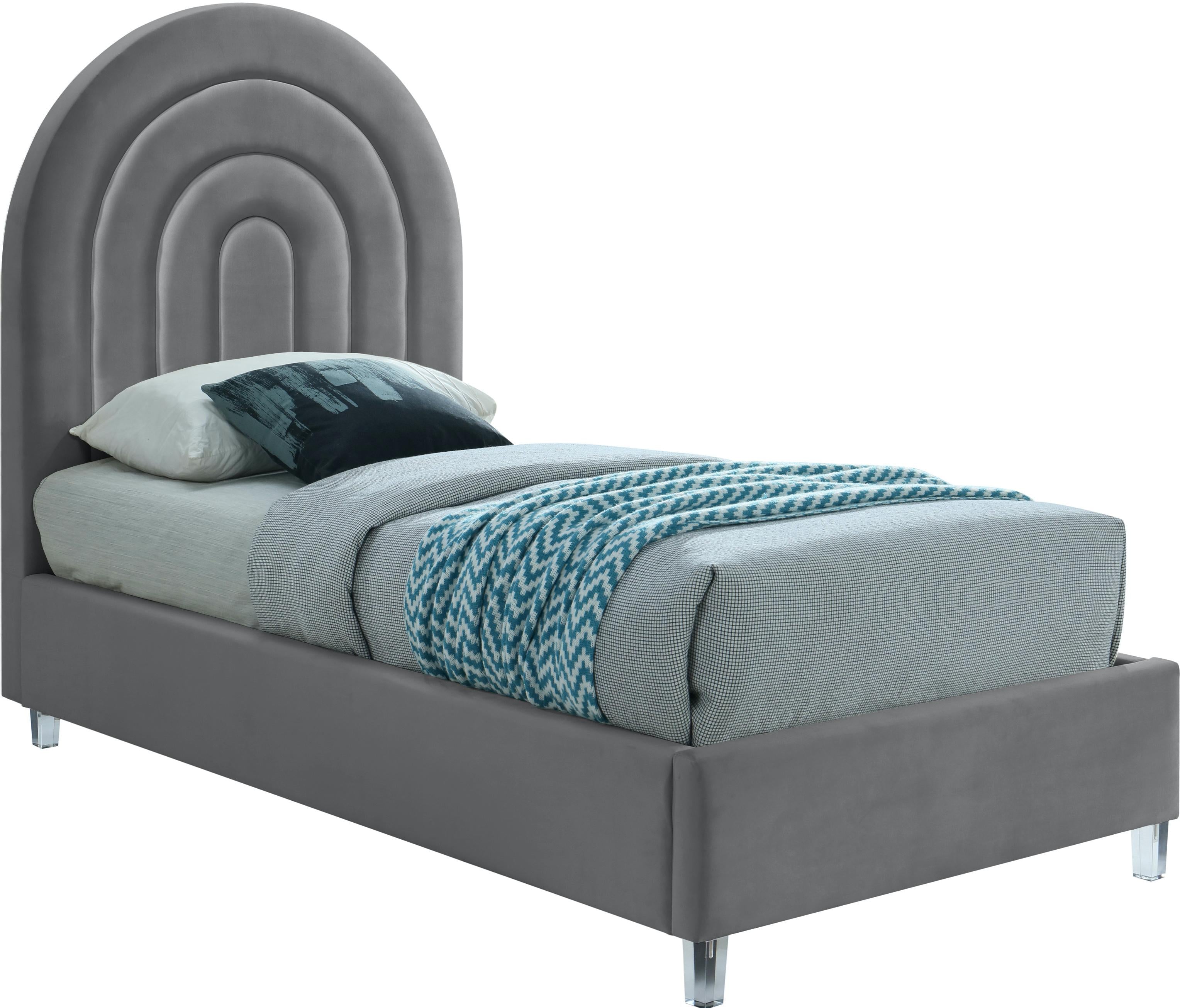 Rainbow Grey Velvet Twin Bed - Luxury Home Furniture (MI)