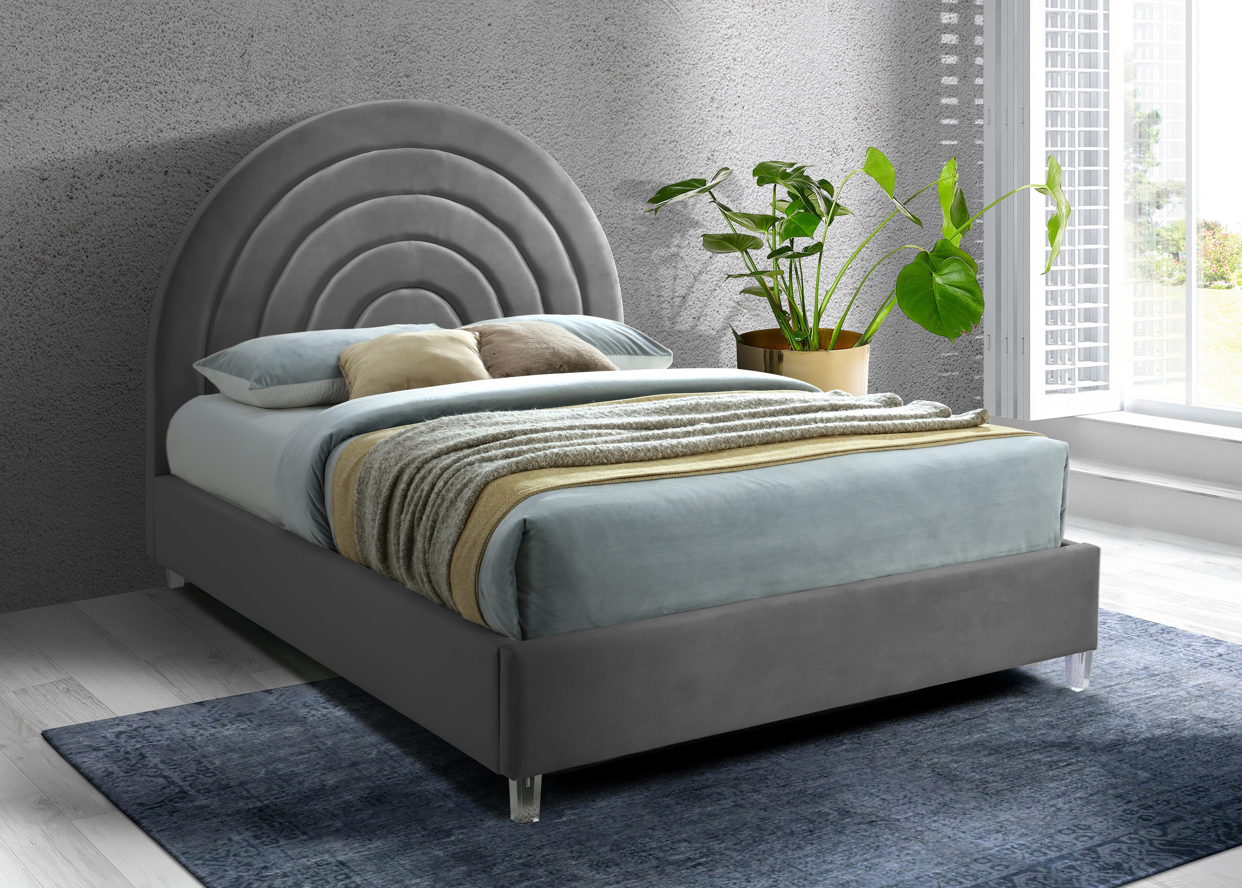 Rainbow Grey Velvet Queen Bed - Luxury Home Furniture (MI)