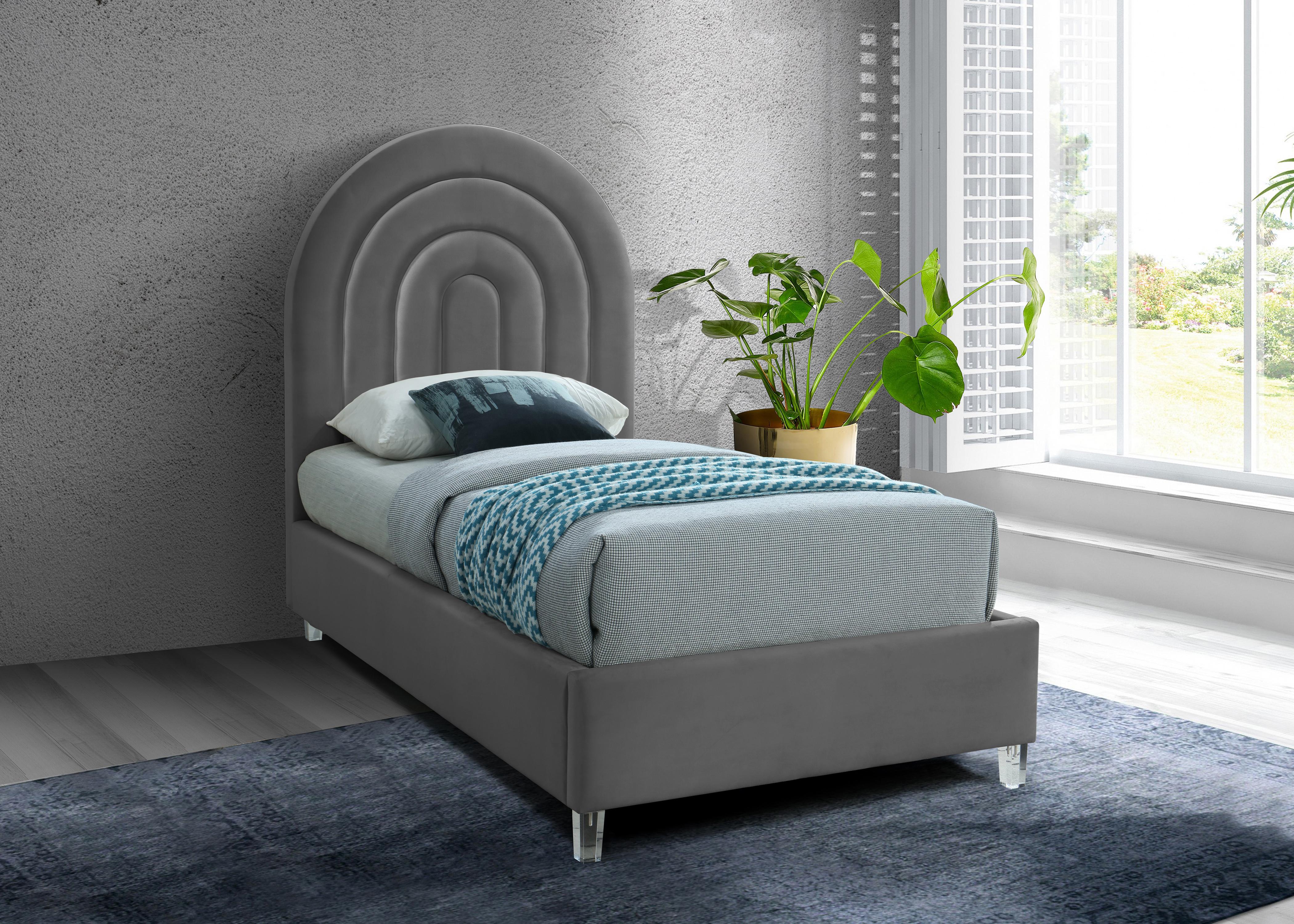 Rainbow Grey Velvet Twin Bed - Luxury Home Furniture (MI)