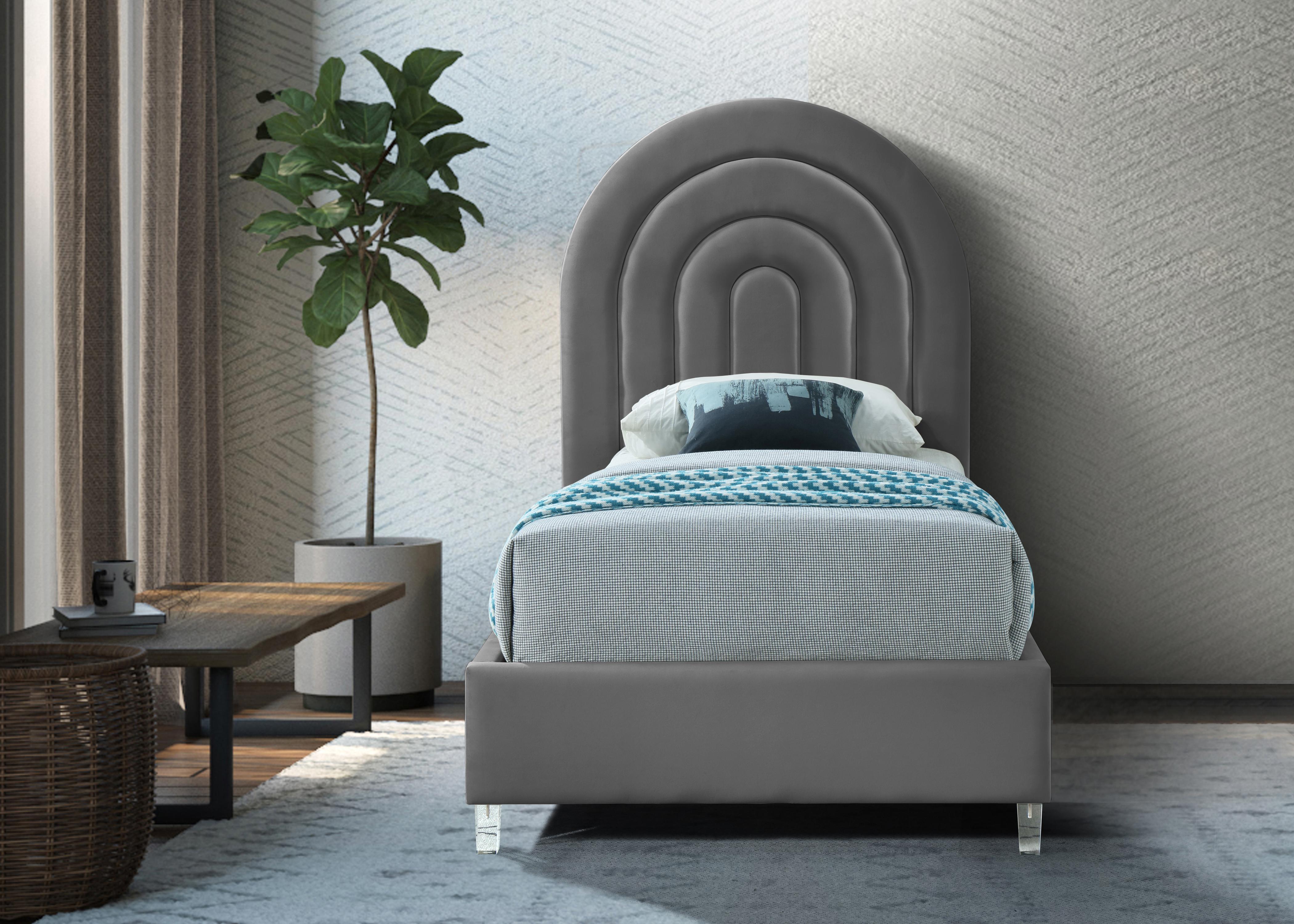 Rainbow Grey Velvet Twin Bed - Luxury Home Furniture (MI)