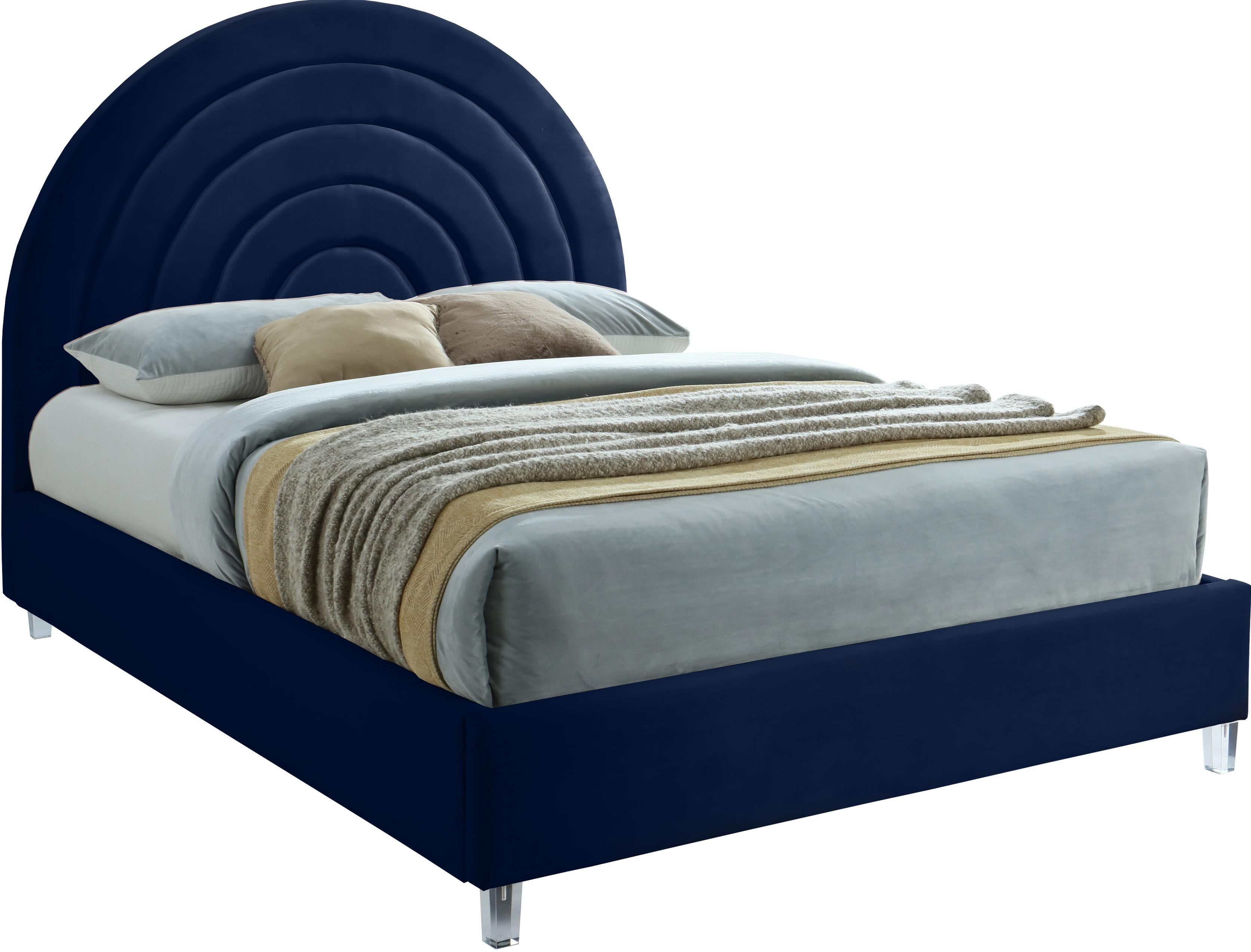 Rainbow Navy Velvet Full Bed - Luxury Home Furniture (MI)