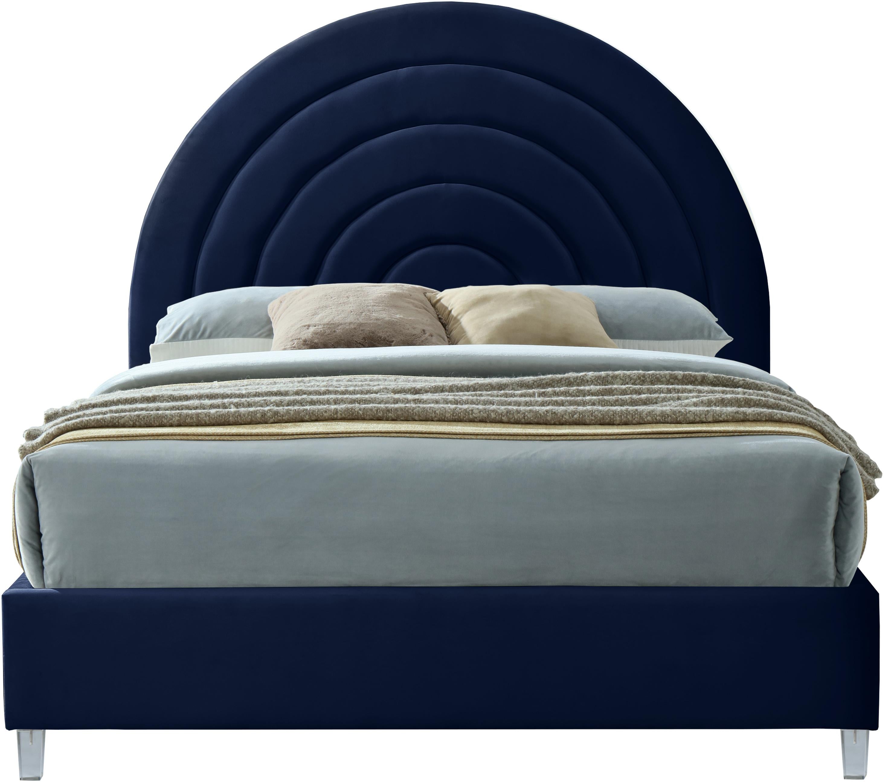 Rainbow Navy Velvet Queen Bed - Luxury Home Furniture (MI)